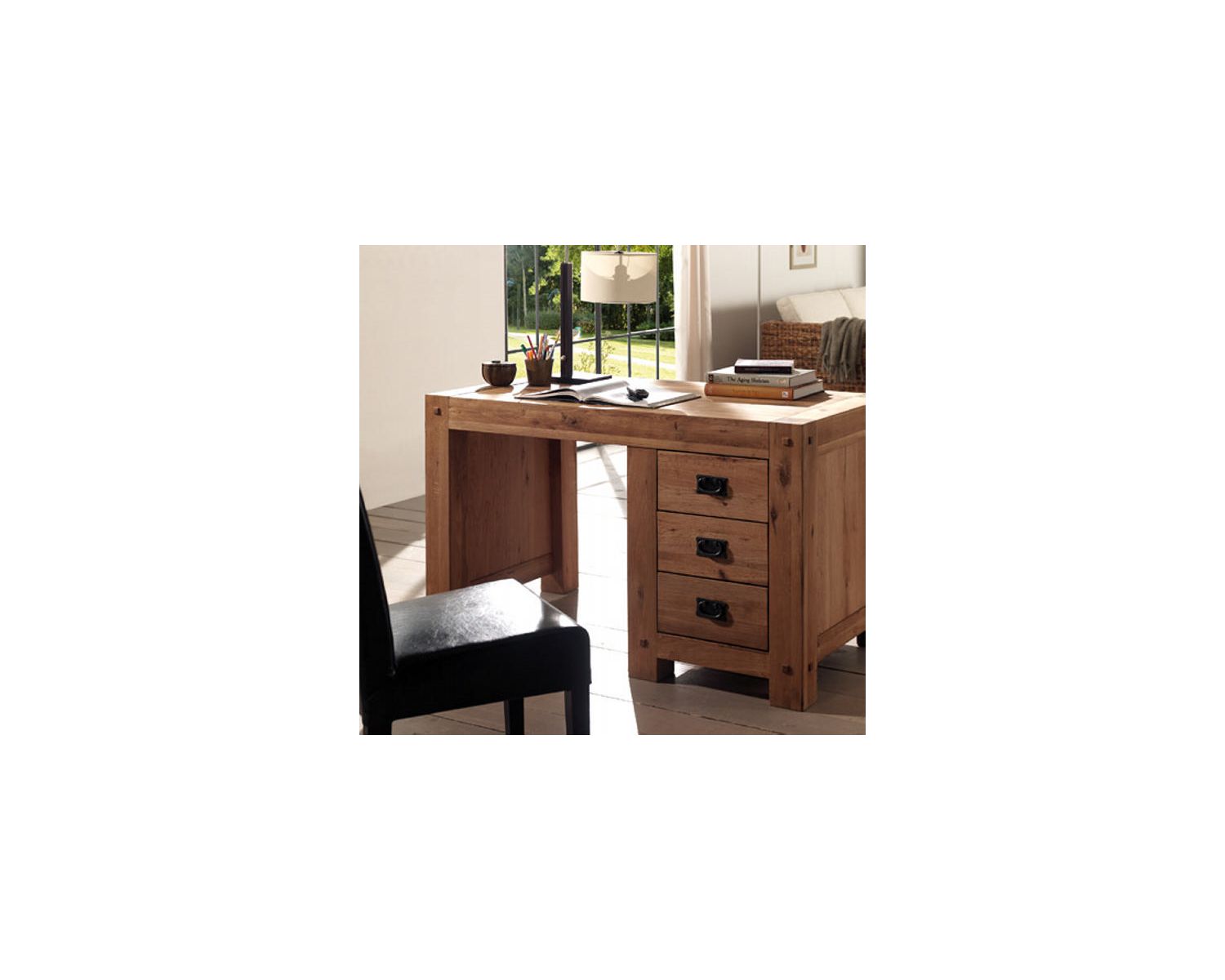 Bureau classique en chêne massif huilé 3 tiroirs "Lodge Casita"
