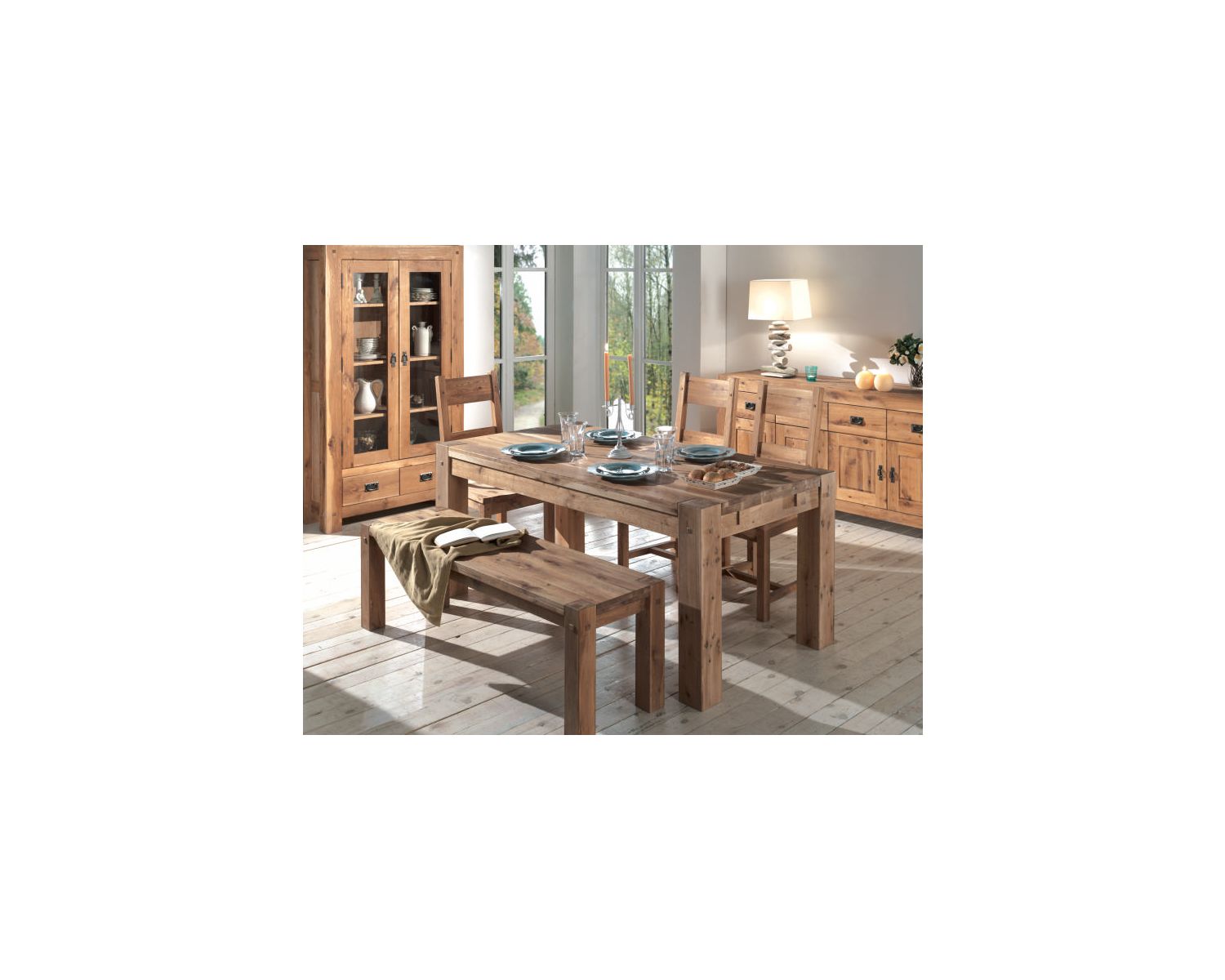 Table de repas rectangulaire en chêne massif 180cm "Lodge Casita"