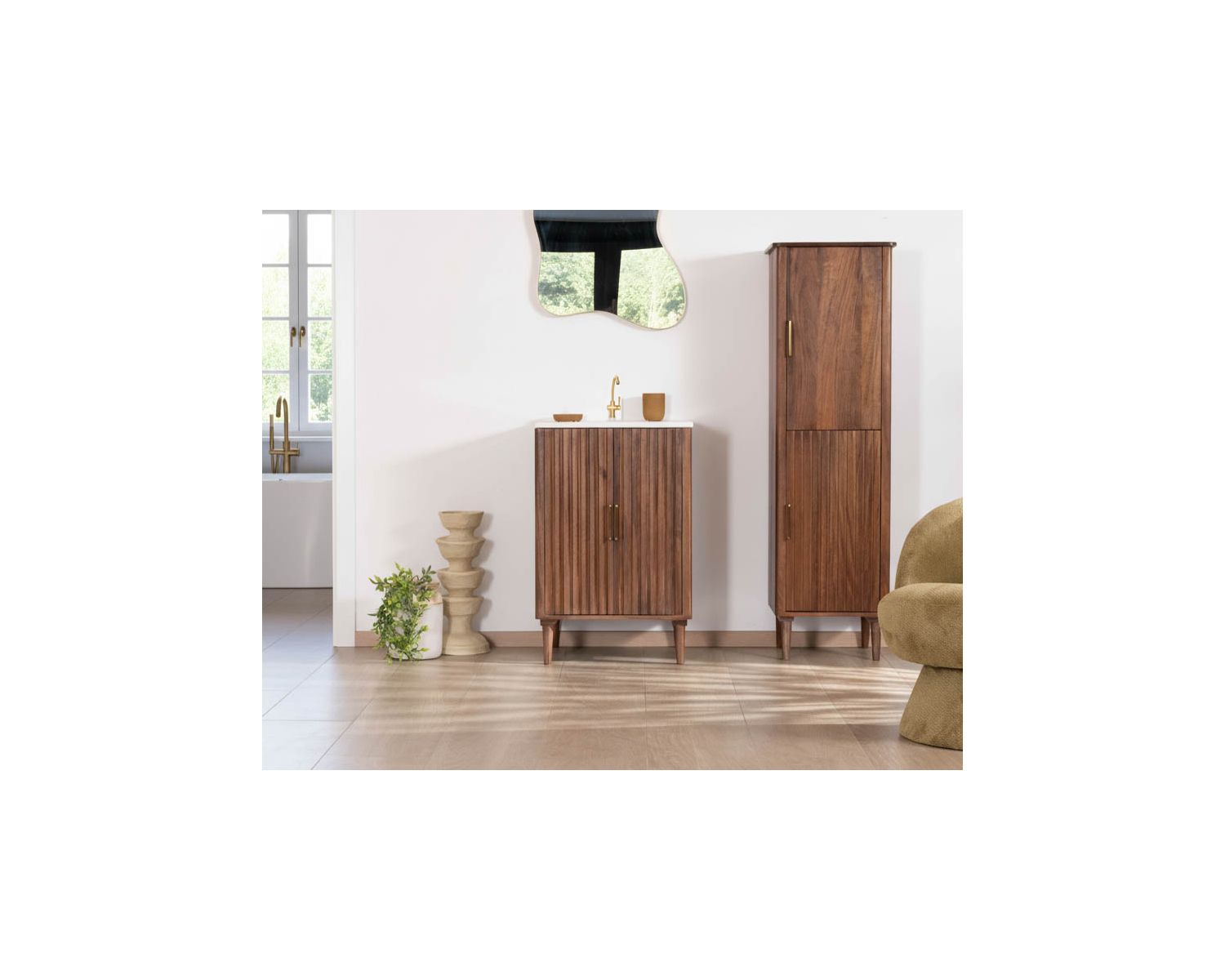 Petit meuble sous vasque en manguier foncé "Malova" 60 cm esprit rétro chic