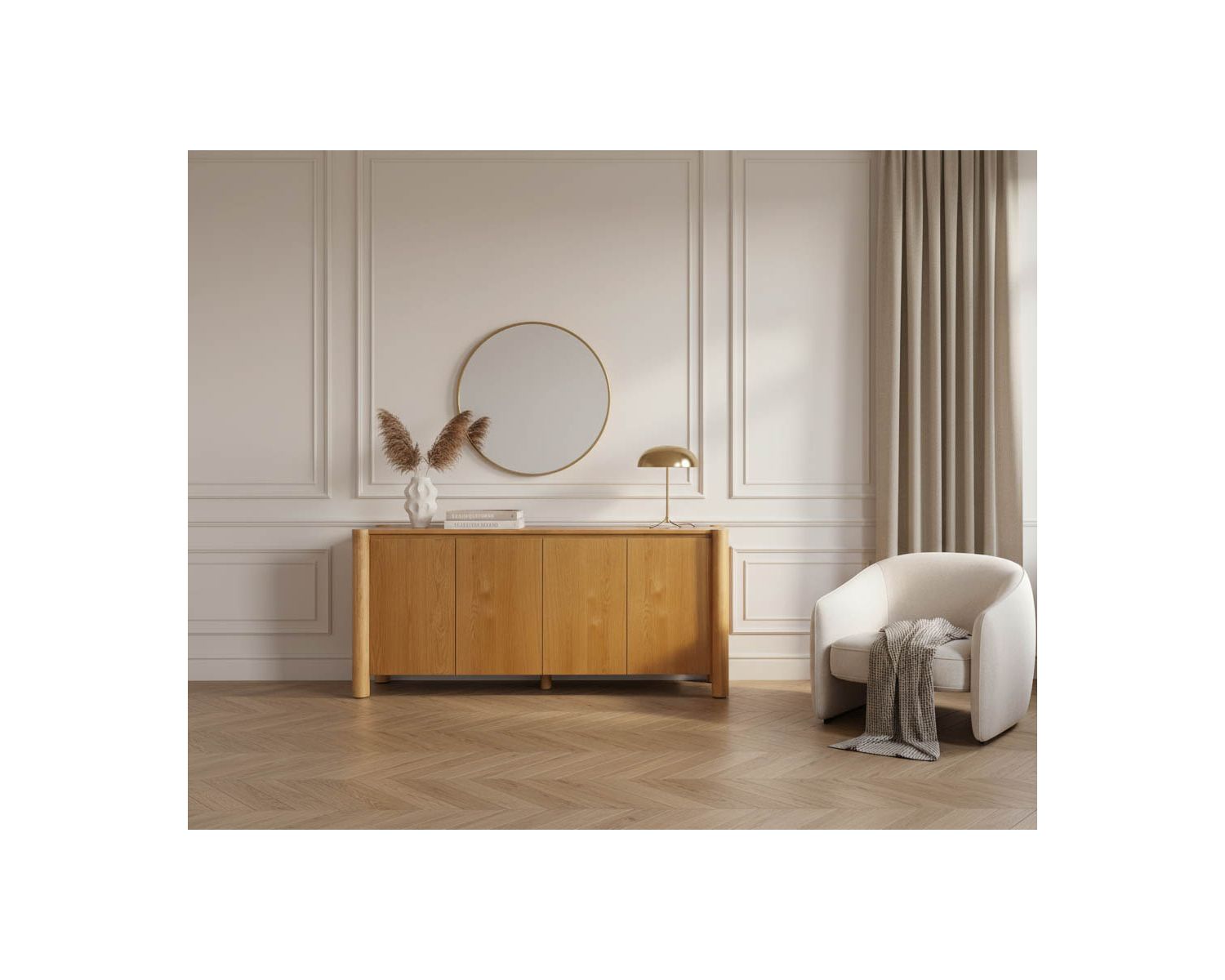 Enfilade 4 portes esprit japandi "Laumie" teinte chêne doré