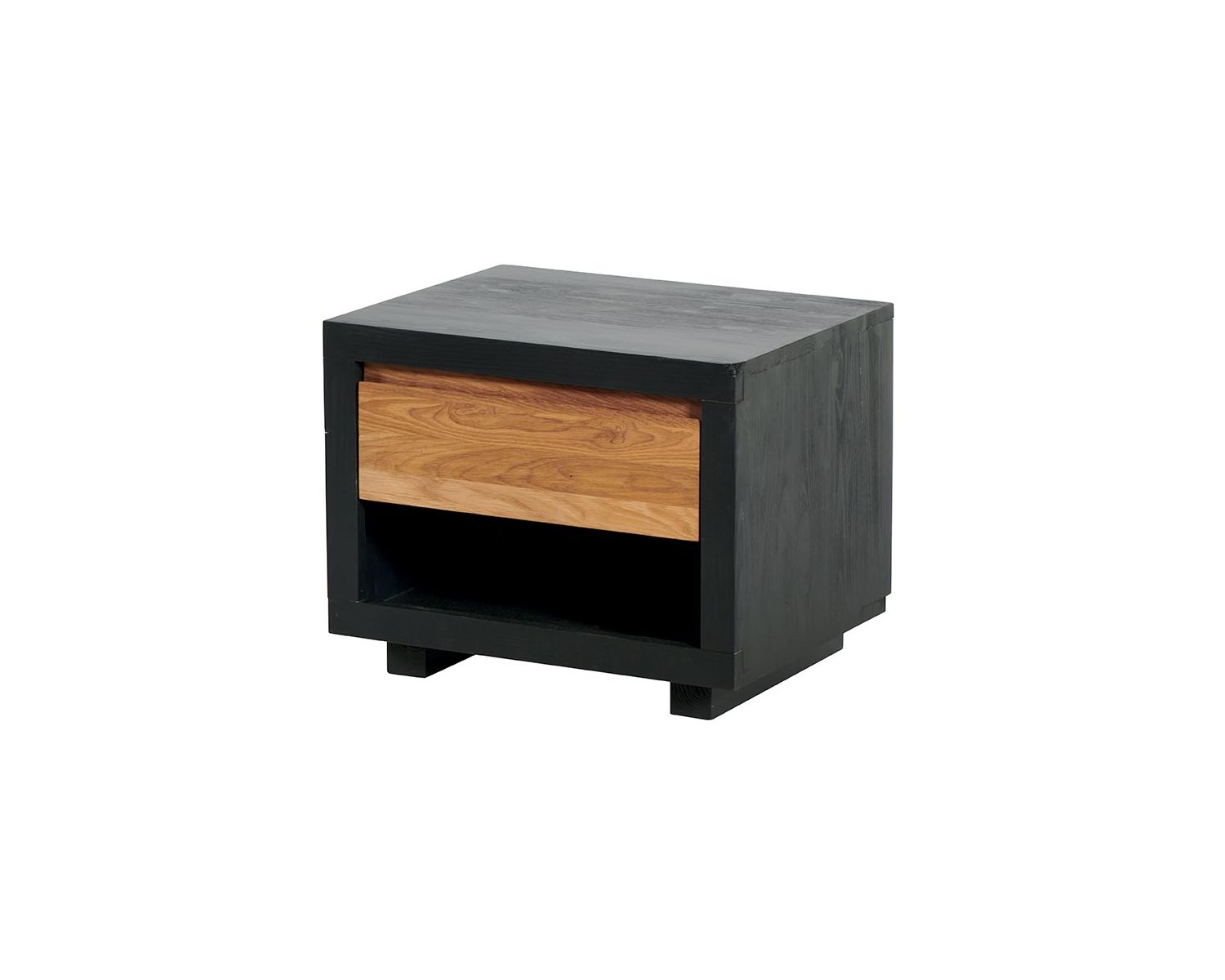 Chevet bois et noir 1 tiroir "Flix" pin et chêne massifs