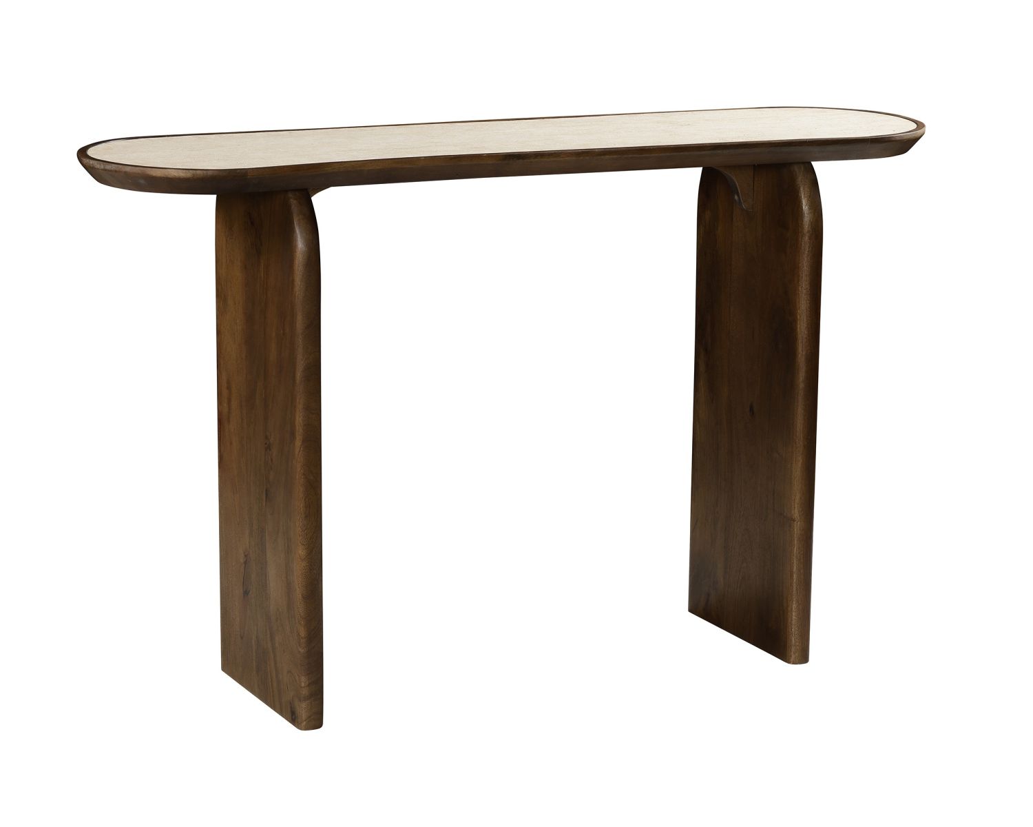 Console en bois foncé design organique "Netty" avec plateau effet travertin