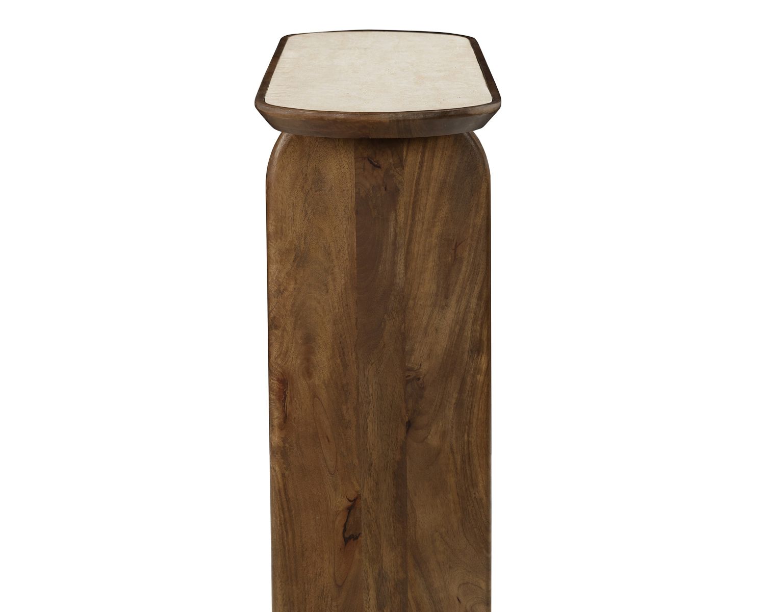 Console en bois foncé design organique "Netty" avec plateau effet travertin