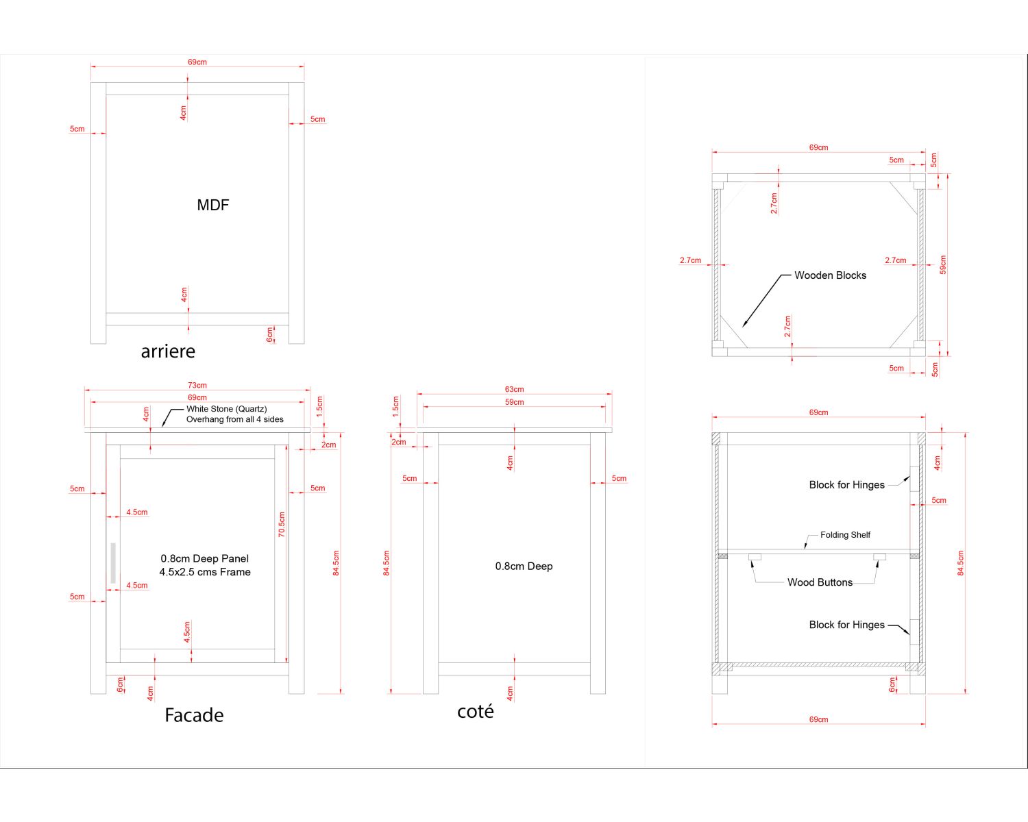 Meuble bois massif de cuisine 1 porte "Grand Chef"