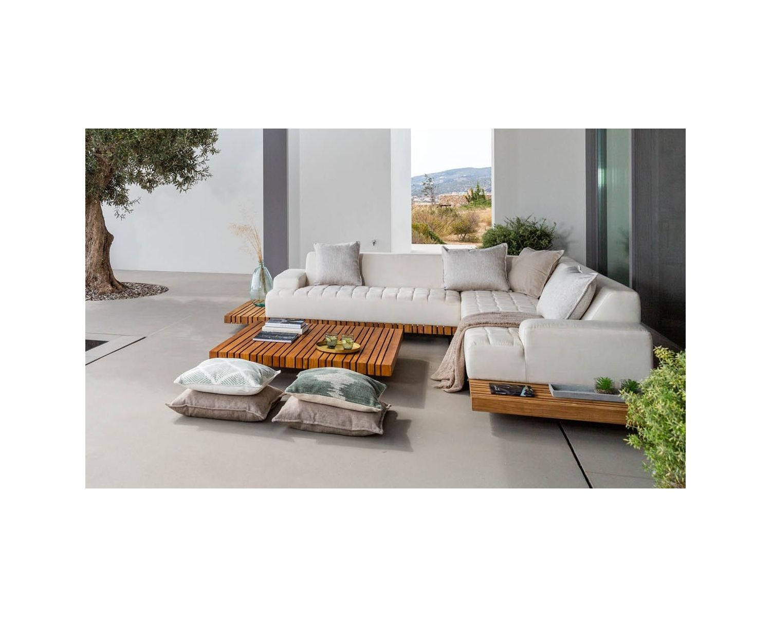 Canapé d'extérieur avec retour gauche tissu Sunbrella écru " Lombok"