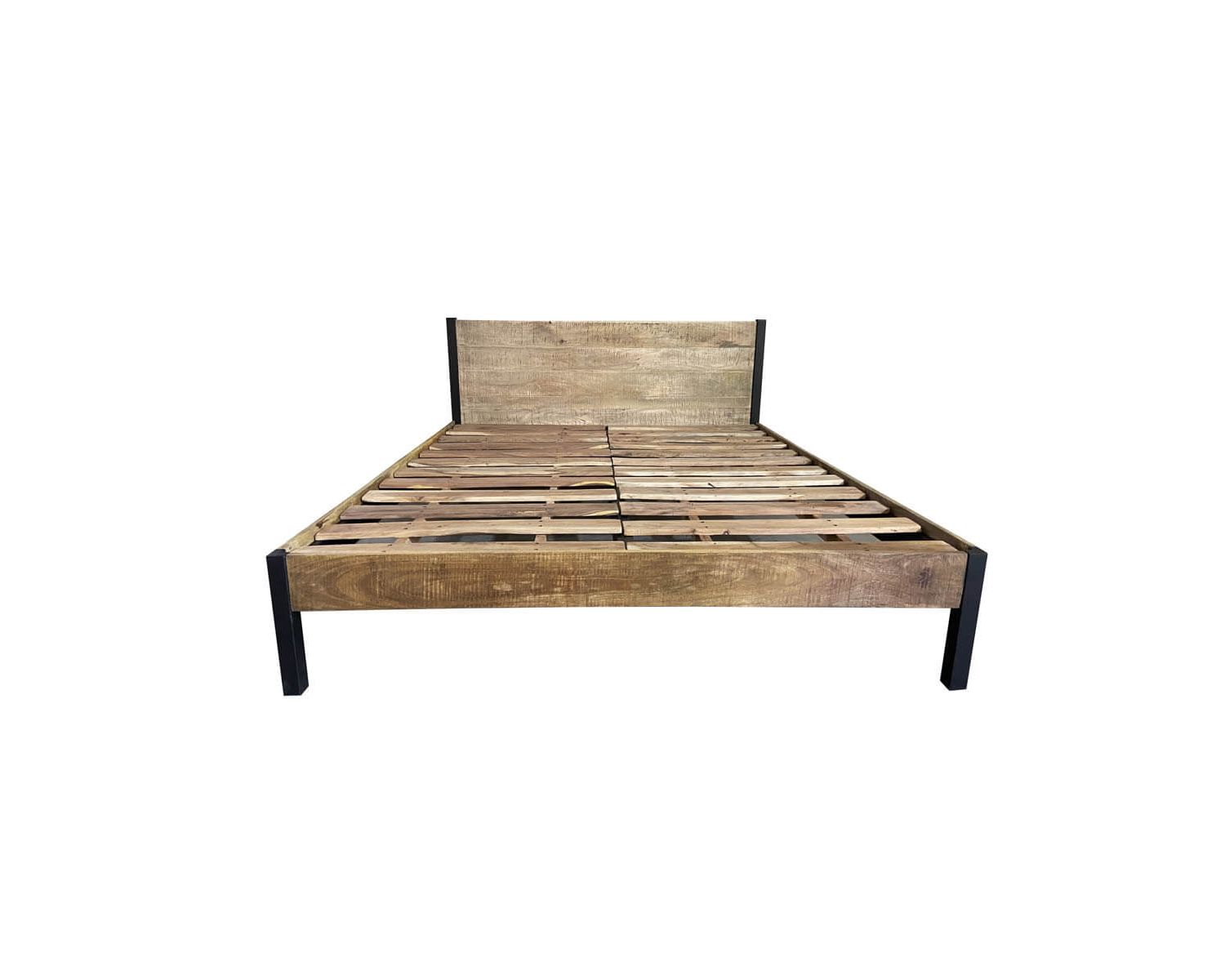 Lit King Size style industriel métal noir et bois naturel "Atelier"