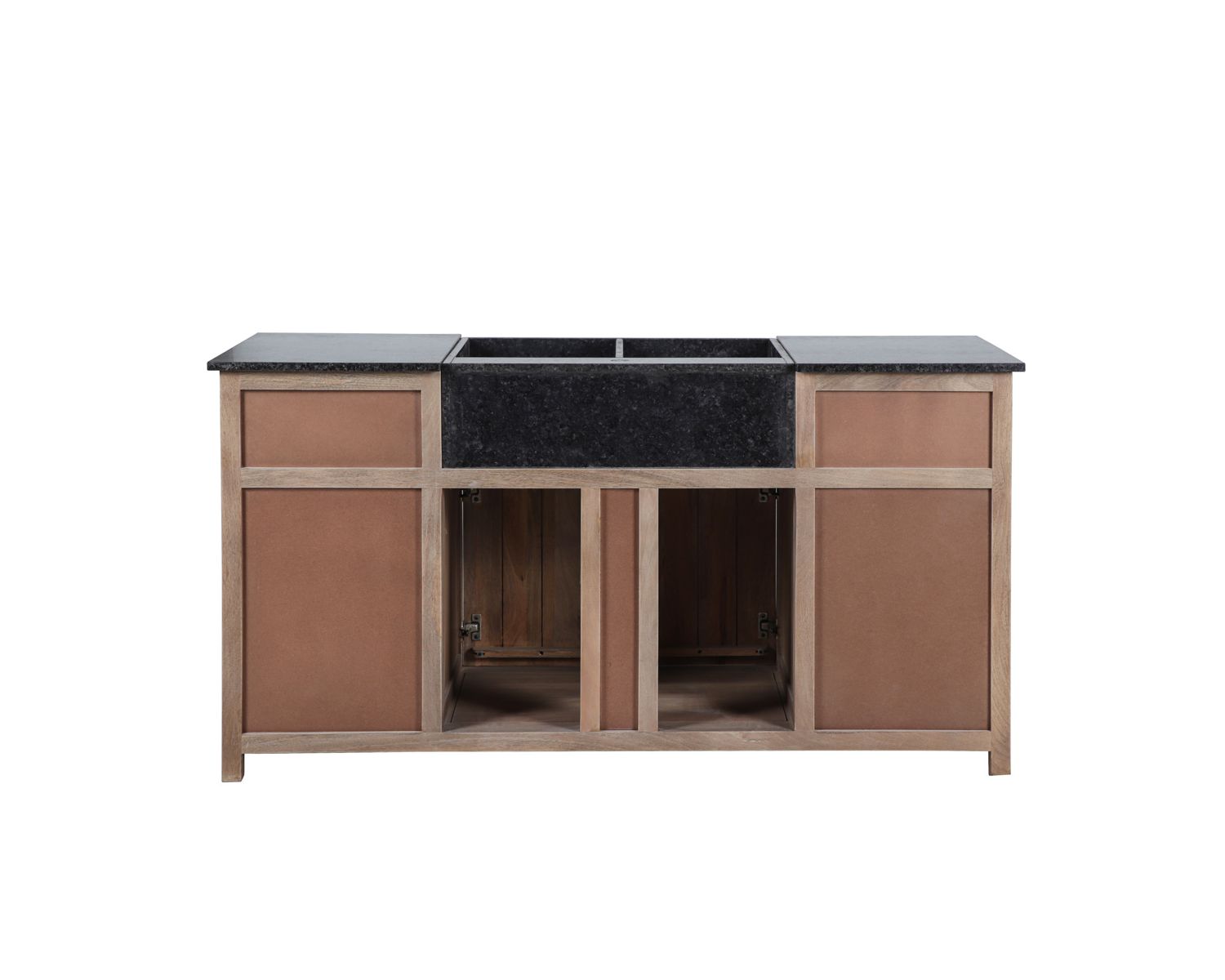 Meuble évier bois massif et pierre 164 cm "Grand Chef"