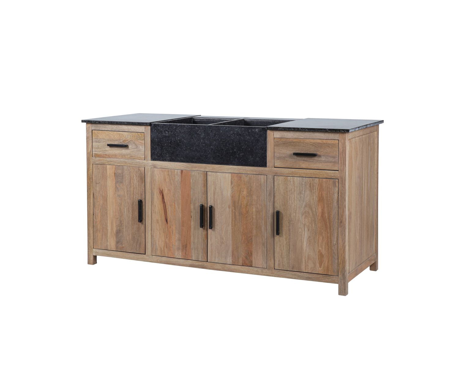 Meuble évier bois massif et pierre 164 cm "Grand Chef"