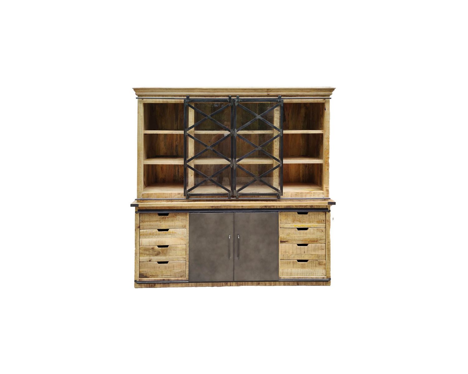 Vaisselier industriel métal et bois portes coulissantes 2m "Caractère"