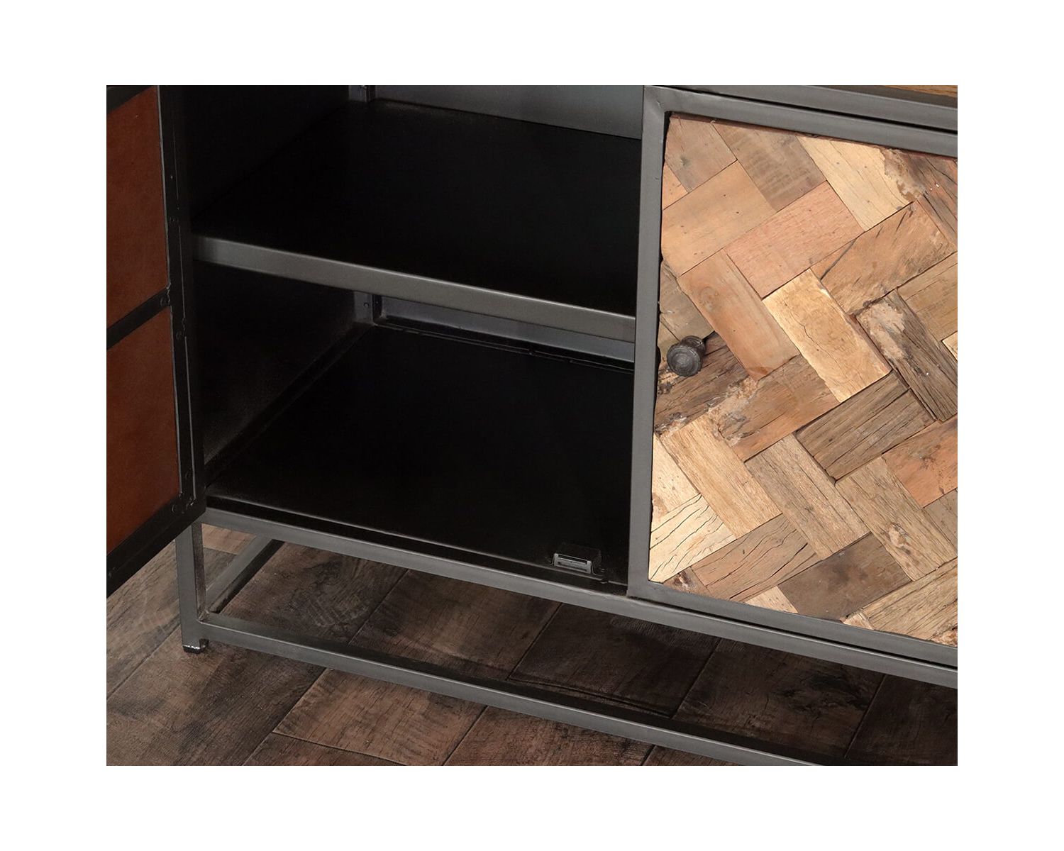 Bibliothèque industrielle 180x90 cm métal gris et manguier "Kaloupilé"