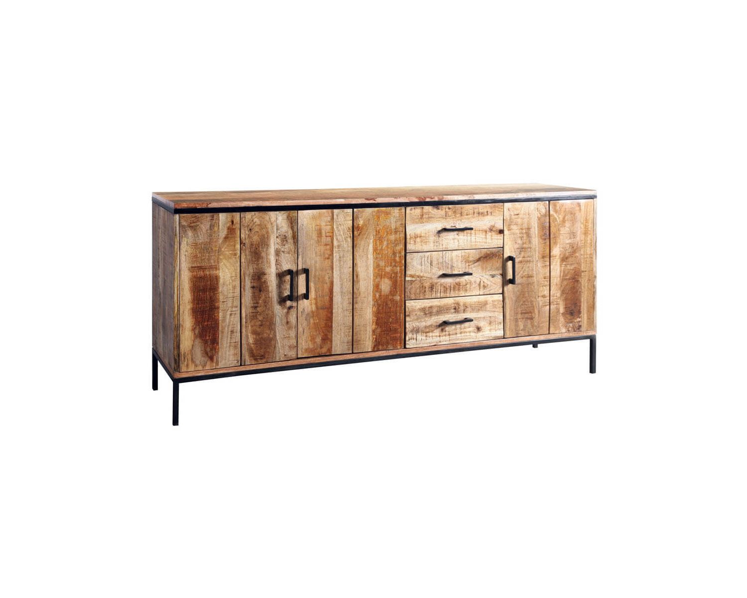 Grande enfilade en bois massif et métal "Mango" multi rangements