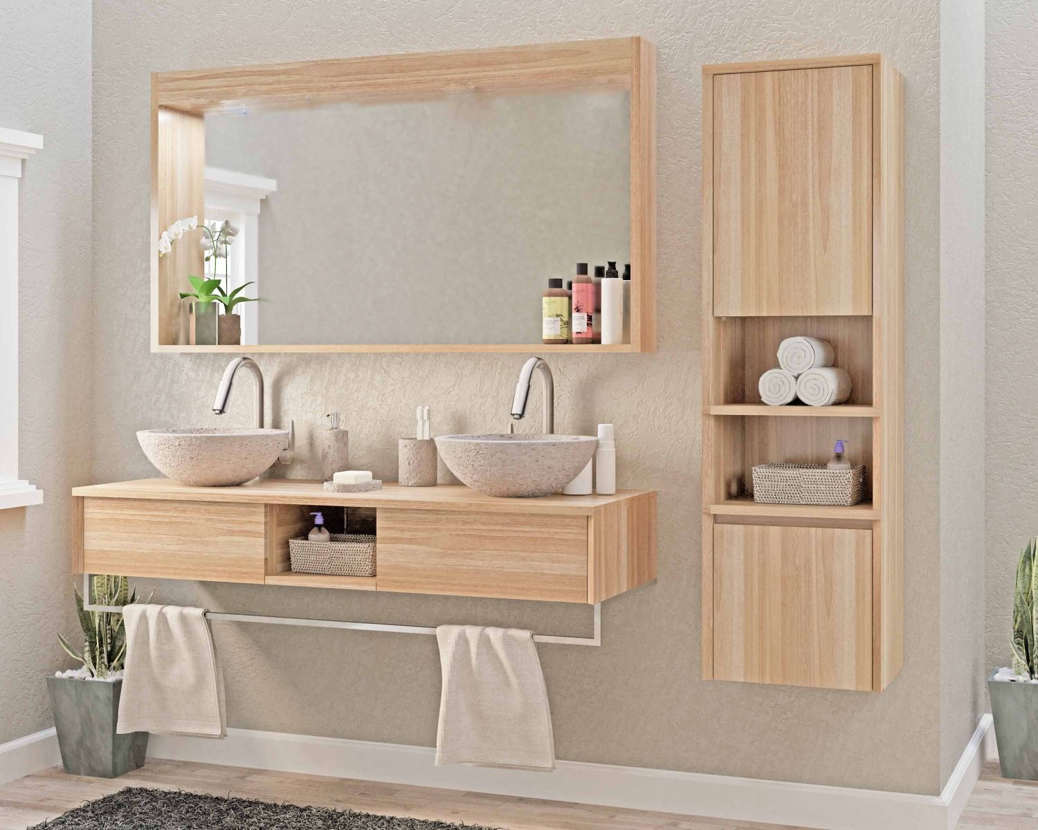 Miroir 140 cm cadre en teck avec rebord