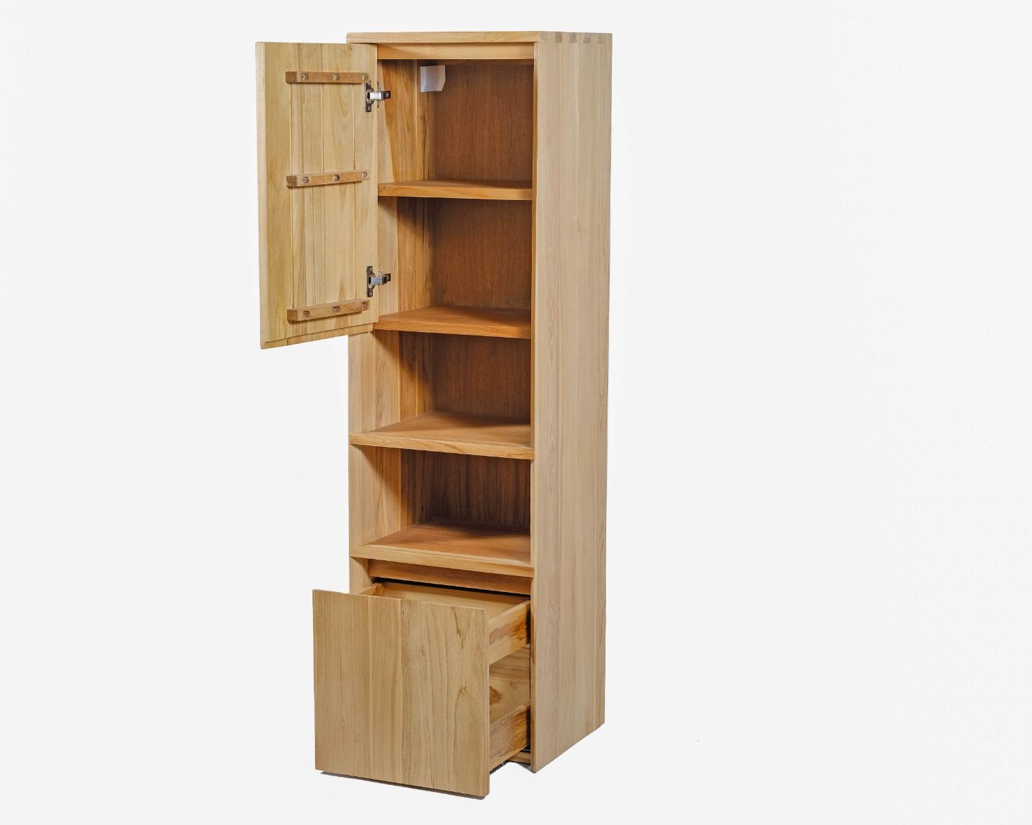 Colonne de rangement en teck avec porte, niches et tiroir "Tika"