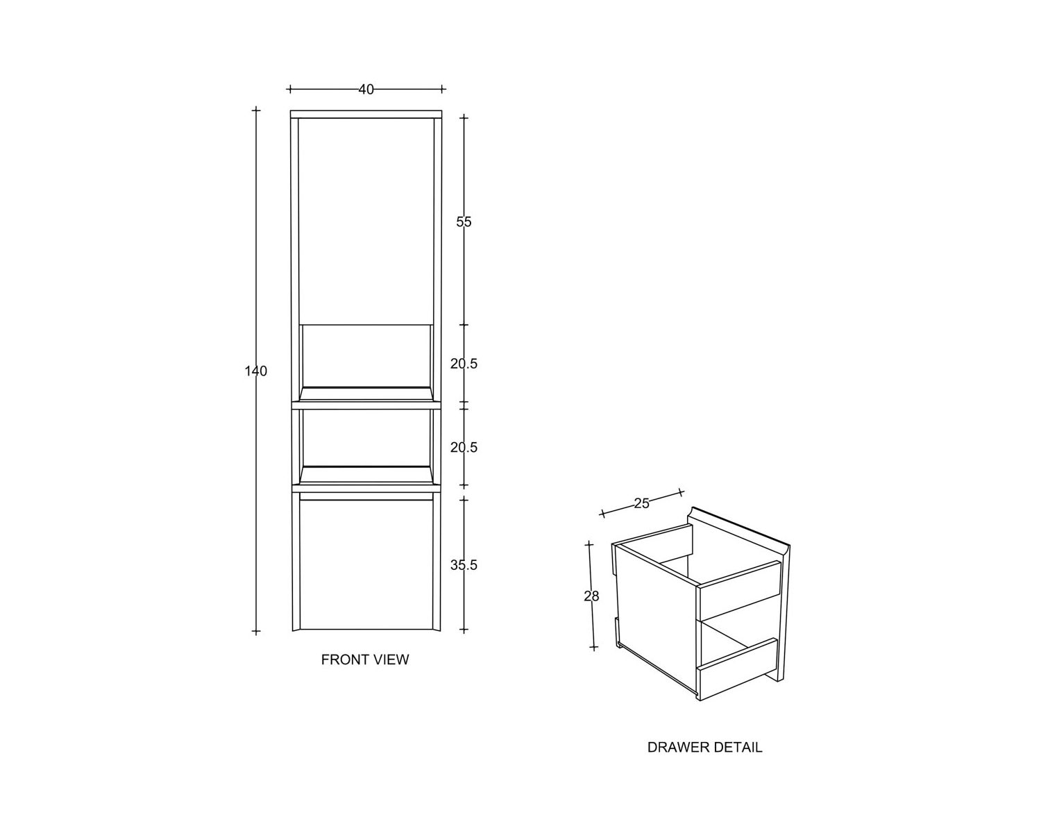 Colonne de rangement en teck avec porte, niches et tiroir "Tika"