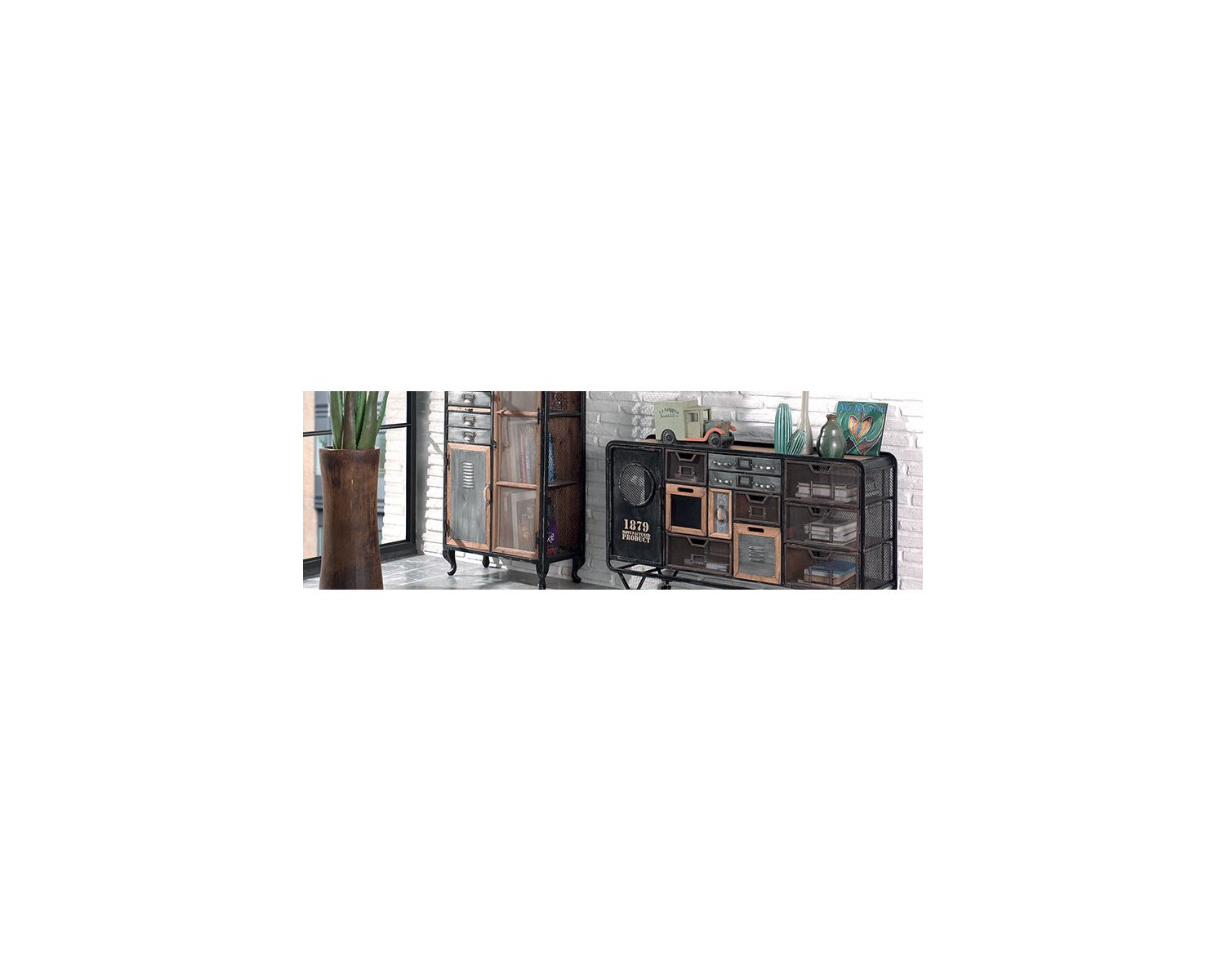 Commode industrielle casiers bois métal sur roulettes "Mélimélo Indus"