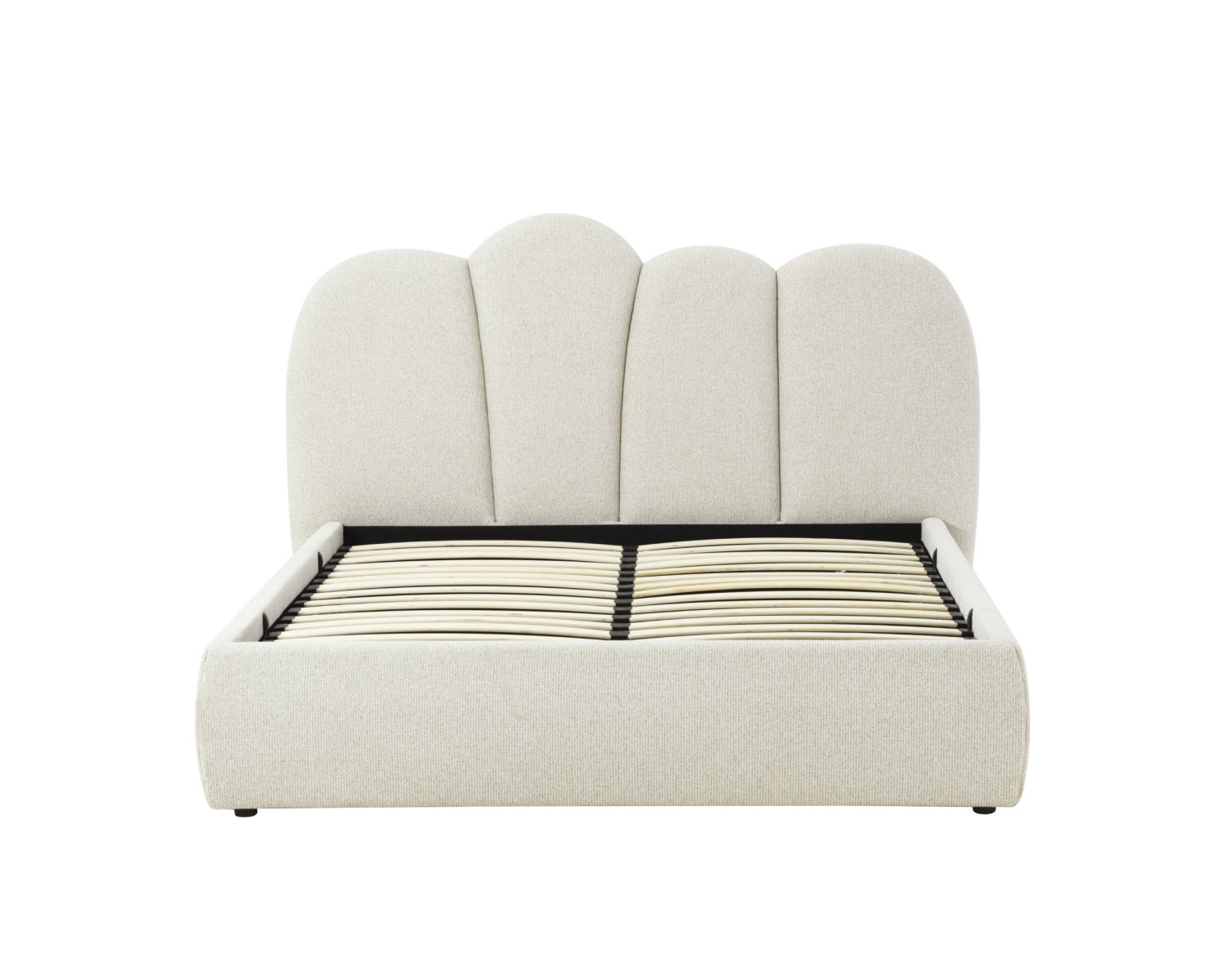 Cadre de lit 160 cm matelassé en tissu doux blanc tramé "Sweet Culture" formes organiques