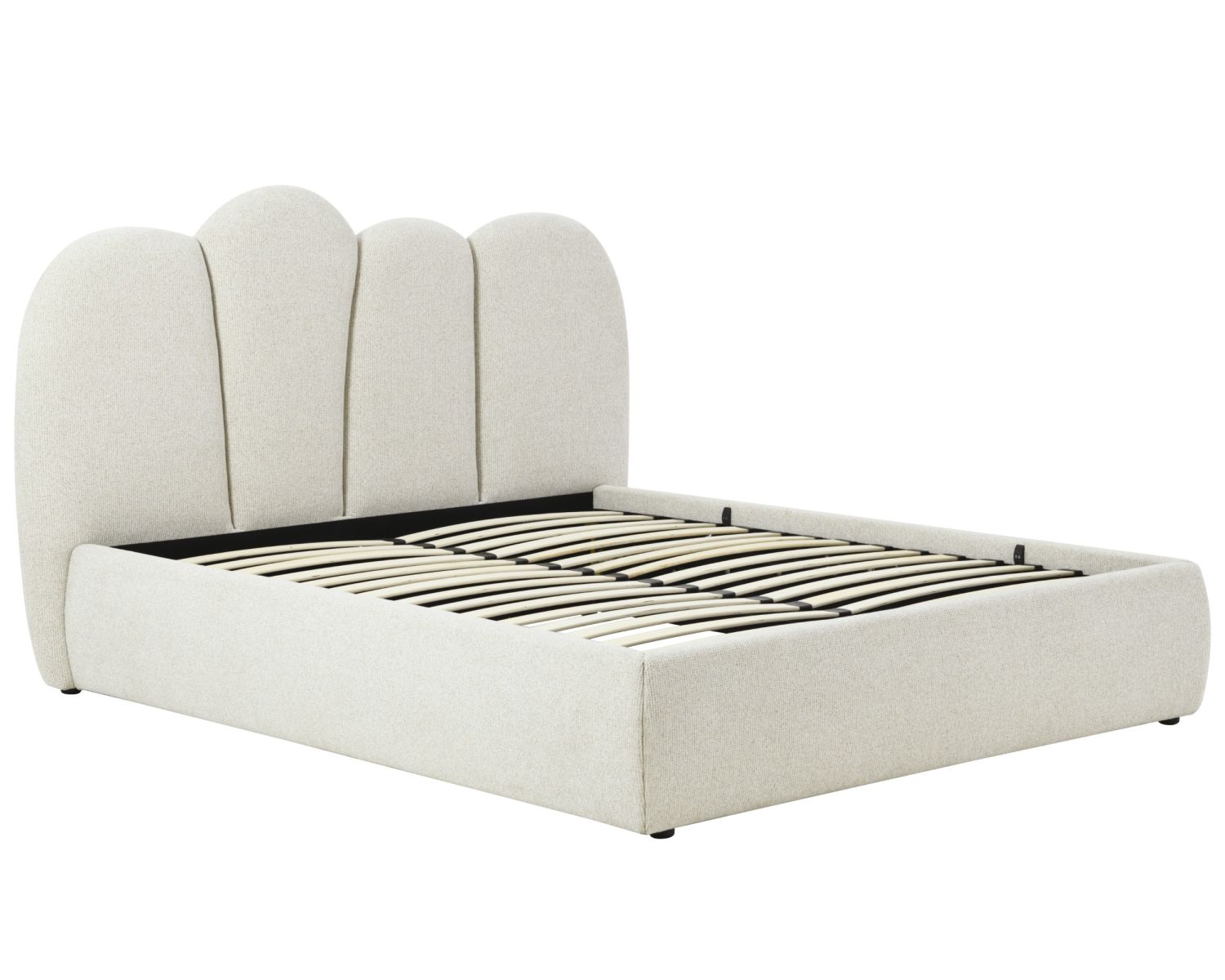 Cadre de lit 160 cm matelassé en tissu doux blanc tramé "Sweet Culture" formes organiques