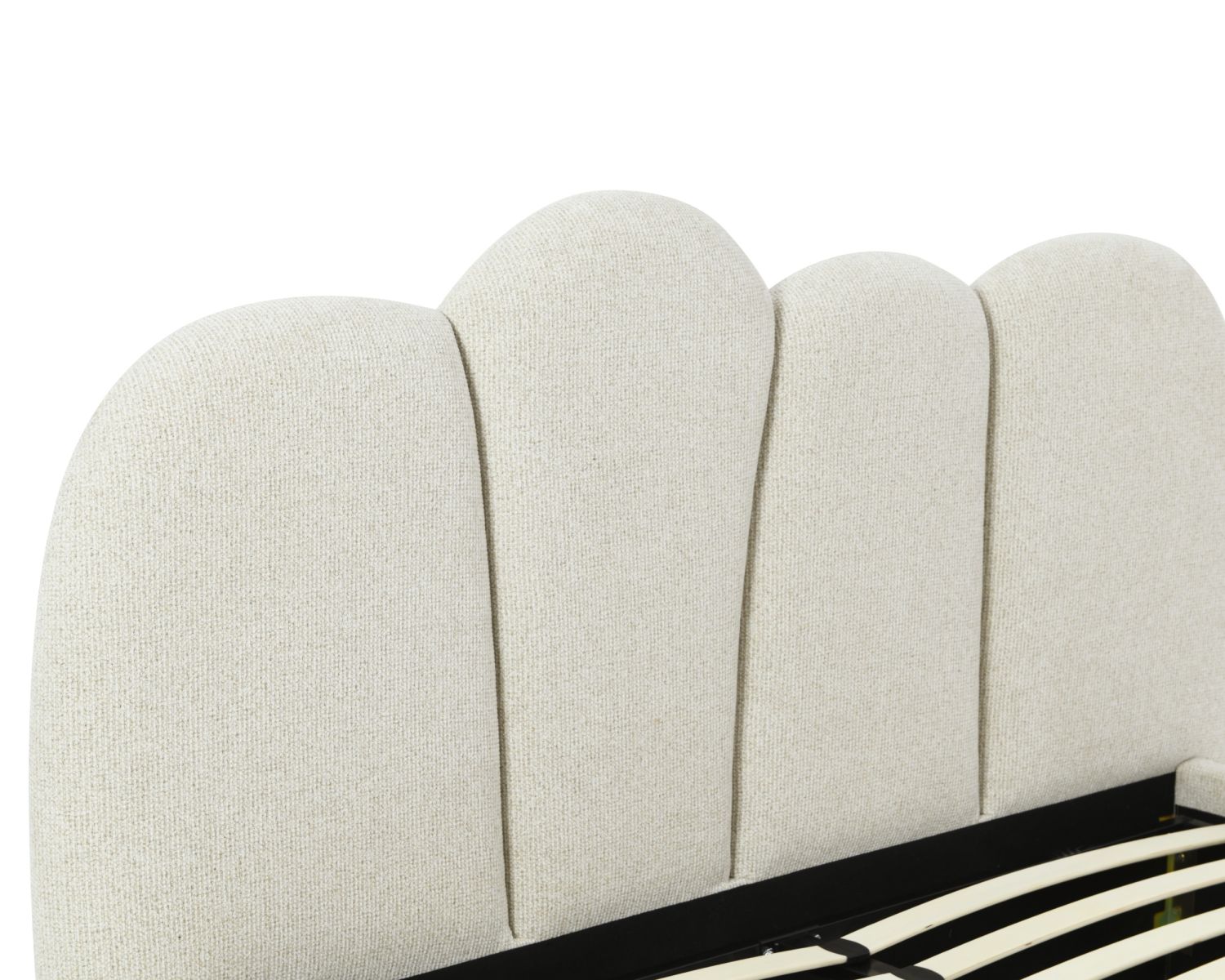 Cadre de lit 160 cm matelassé en tissu doux blanc tramé "Sweet Culture" formes organiques