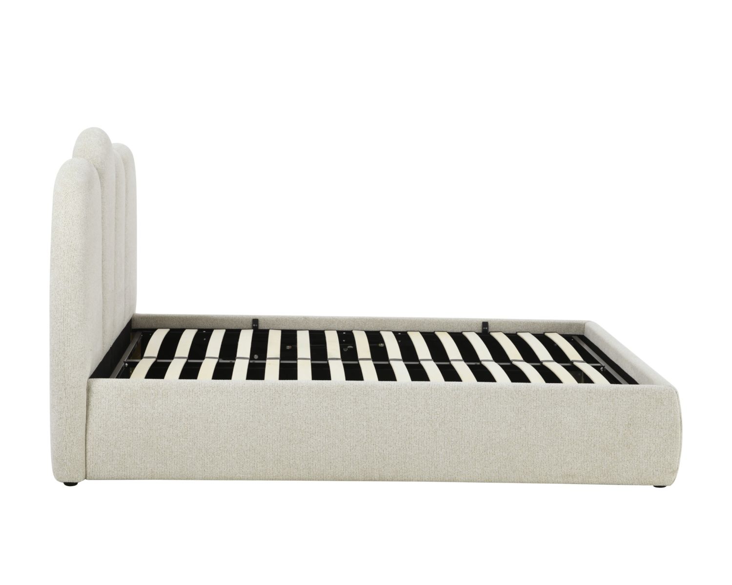 Cadre de lit 160 cm matelassé en tissu doux blanc tramé "Sweet Culture" formes organiques