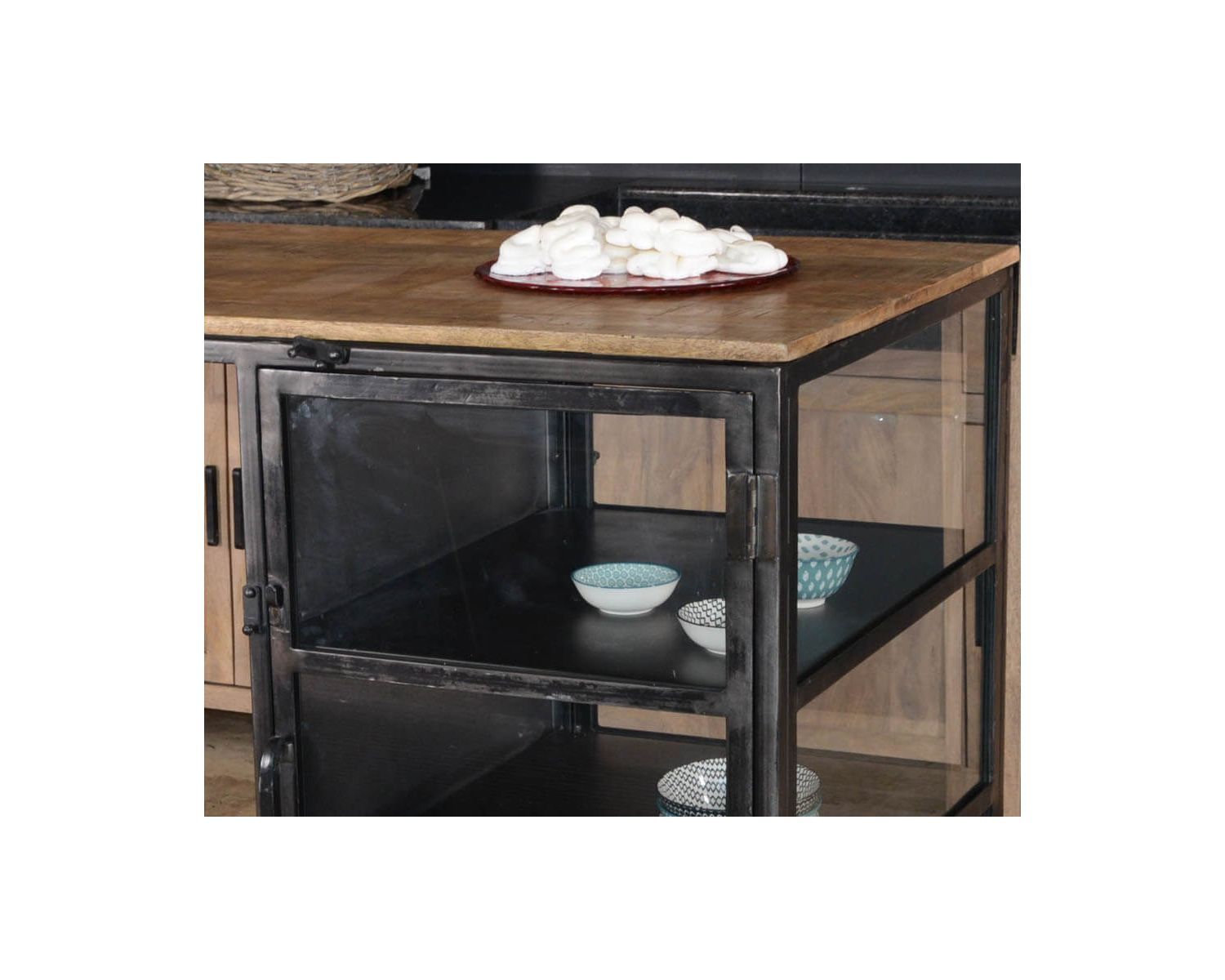 Ilot de cuisine en bois et métal noir 150 cm "Black Cook"
