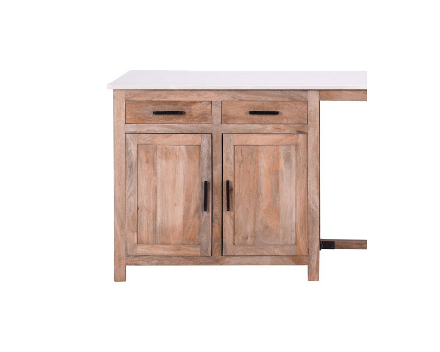 Îlot central bois et quartz blanc avec coin repas "Grand Chef"