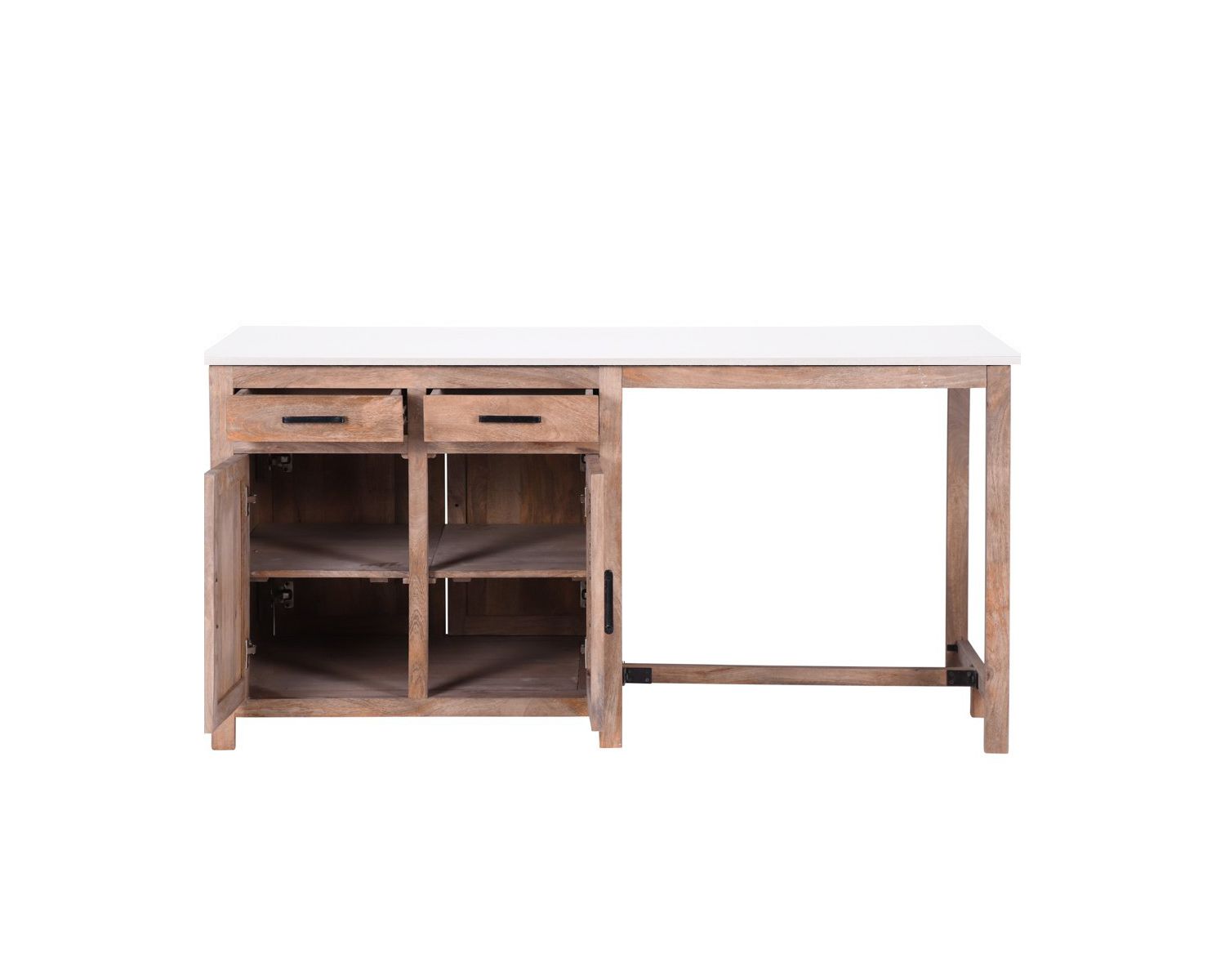 Îlot central bois et quartz blanc avec coin repas "Grand Chef"