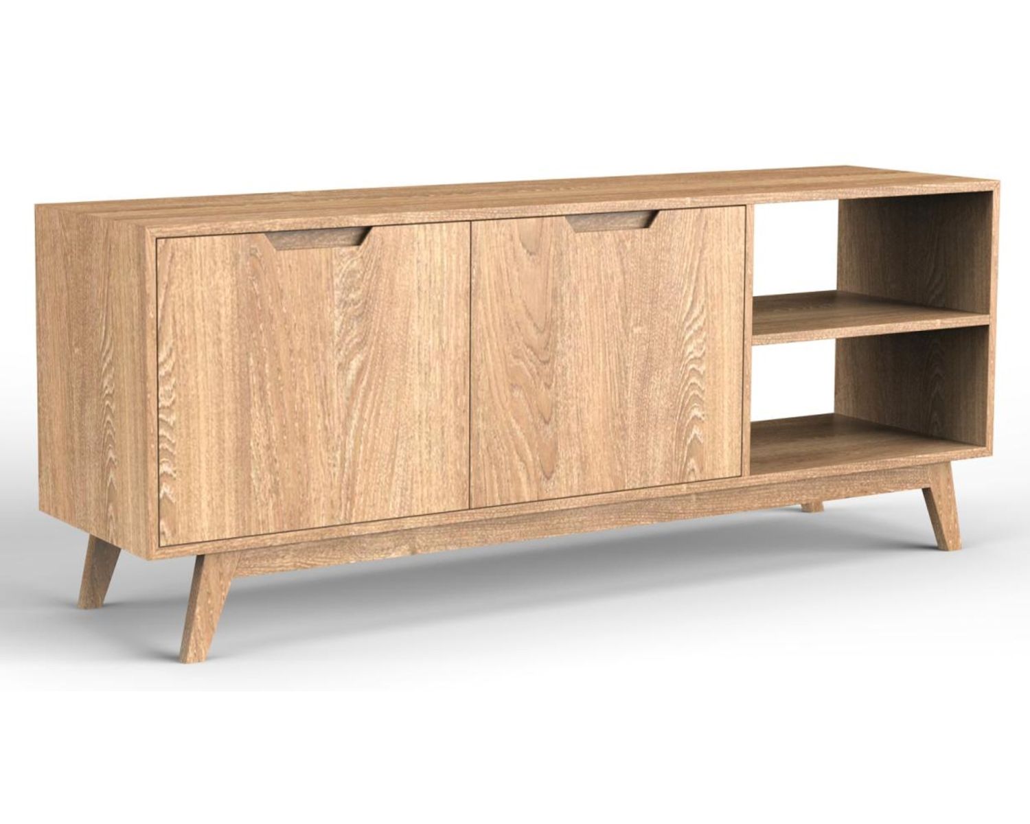 Meuble TV 170 cm en manguier massif  style scandinave "Elyka" avec double porte et niches