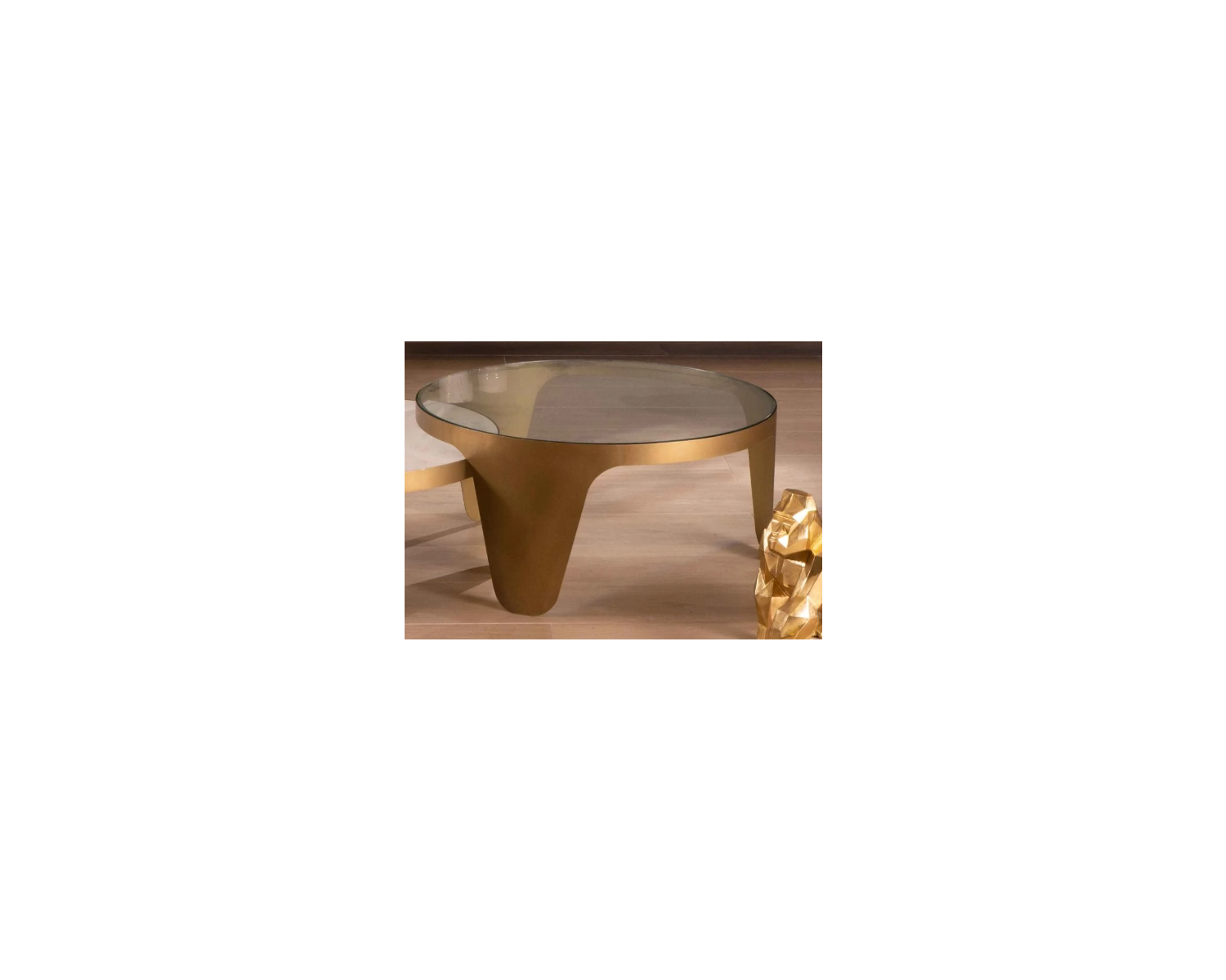 Table basse ronde laiton antique et verre "Gilt Antique"