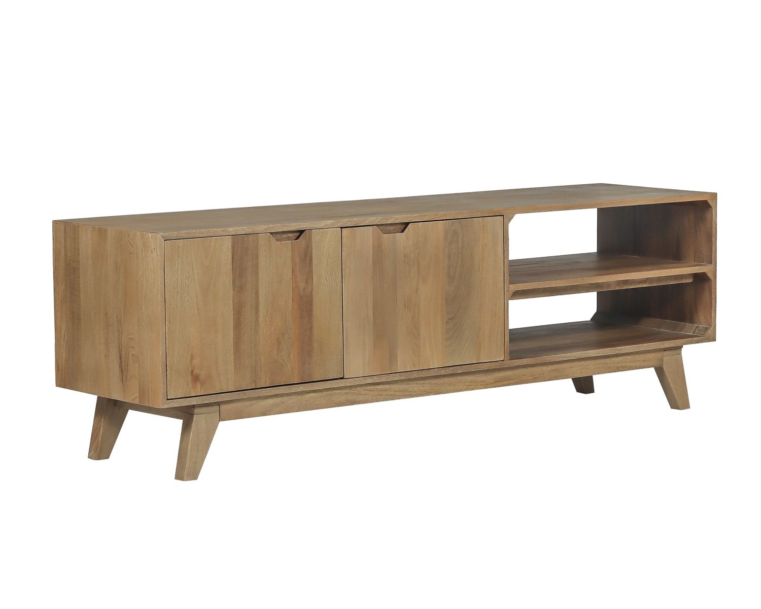 Meuble TV 170 cm en manguier massif  style scandinave "Elyka" avec double porte et niches