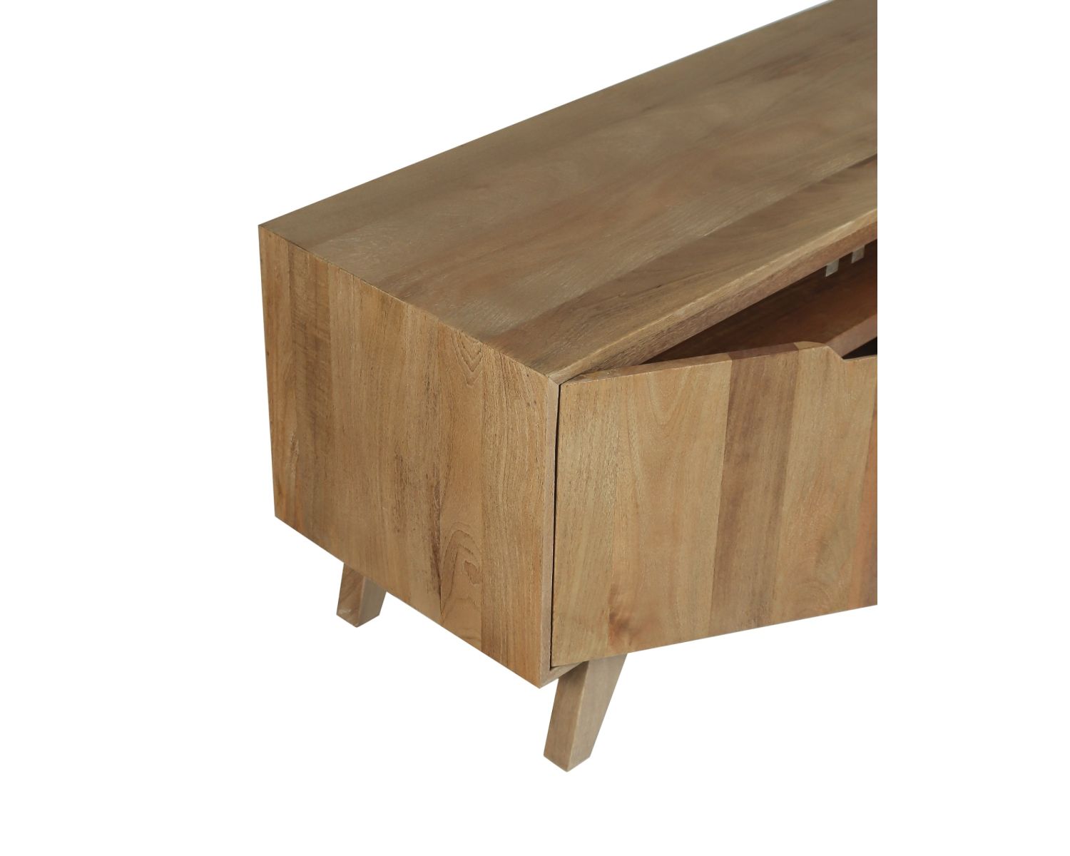 Meuble TV 170 cm en manguier massif  style scandinave "Elyka" avec double porte et niches