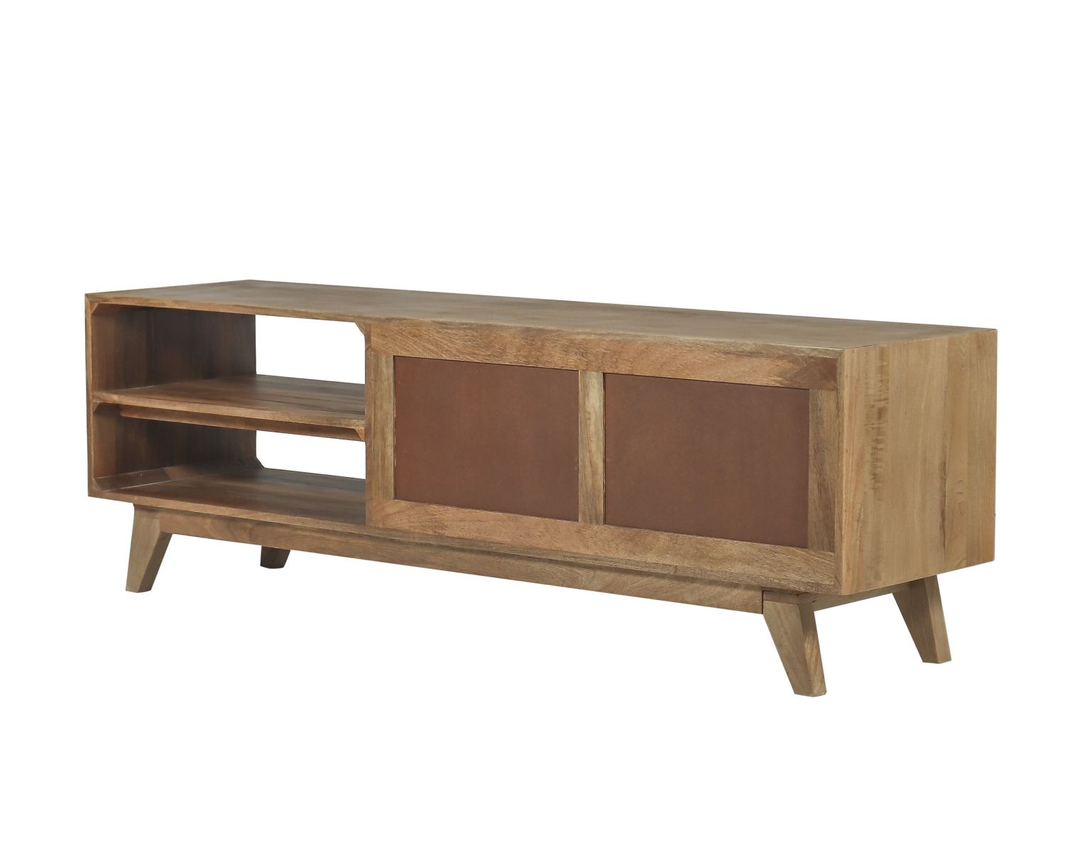 Meuble TV 170 cm en manguier massif  style scandinave "Elyka" avec double porte et niches