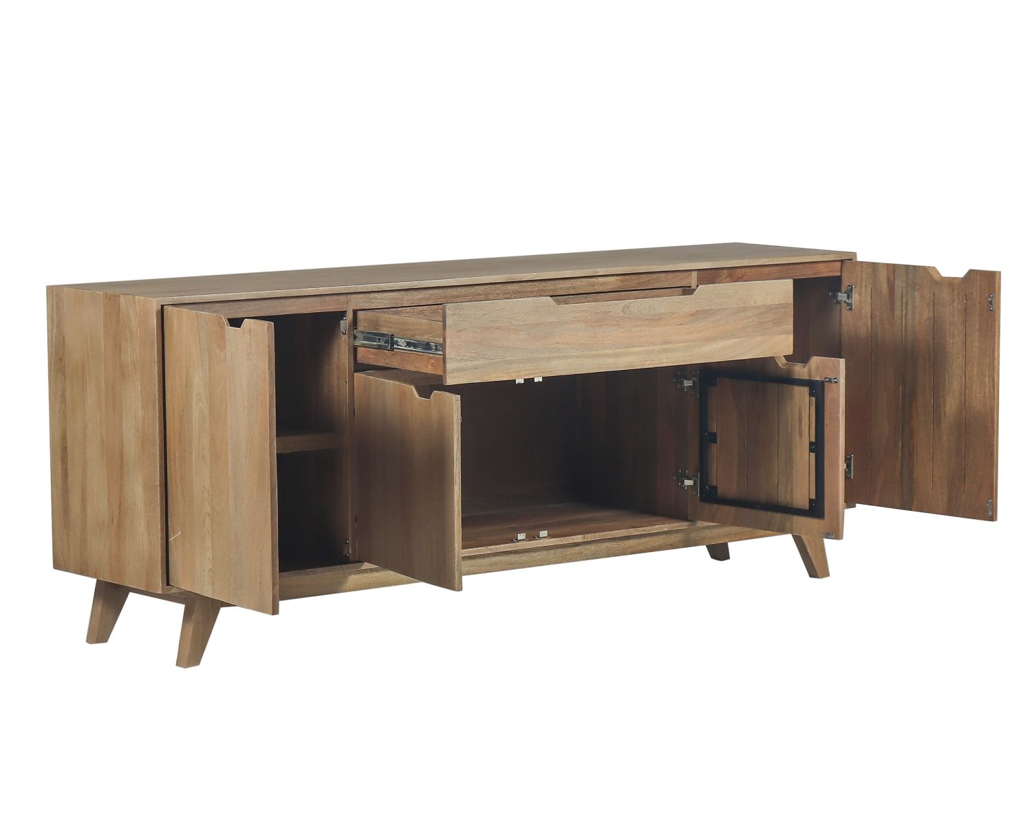 Enfilade 4 portes 200 cm en manguier teinte noyer clair "Elyka" style scandinave