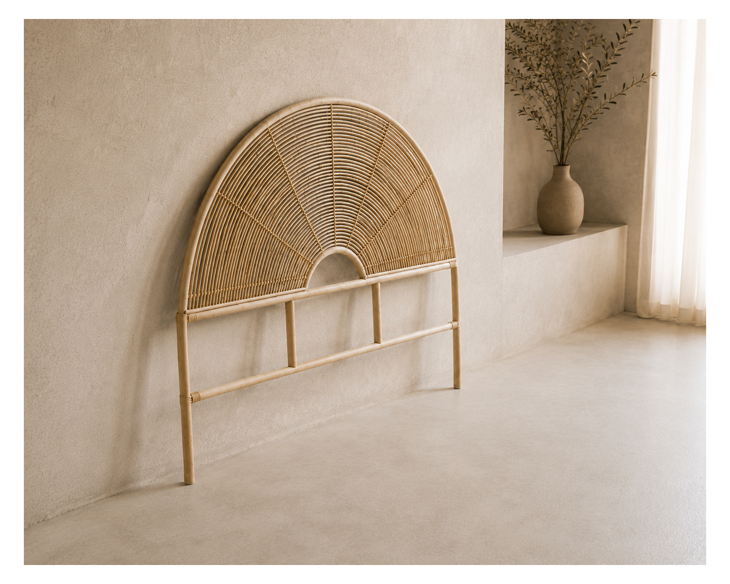 Tête de lit 140 cm style ethnique en rotin "Solira" forme arrondie