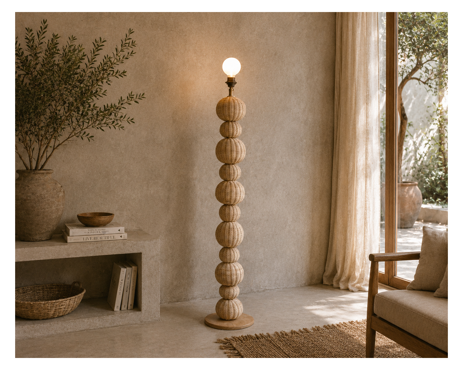 Grande lampe à poser en rotin tressé "Solira" 140 cm design organique