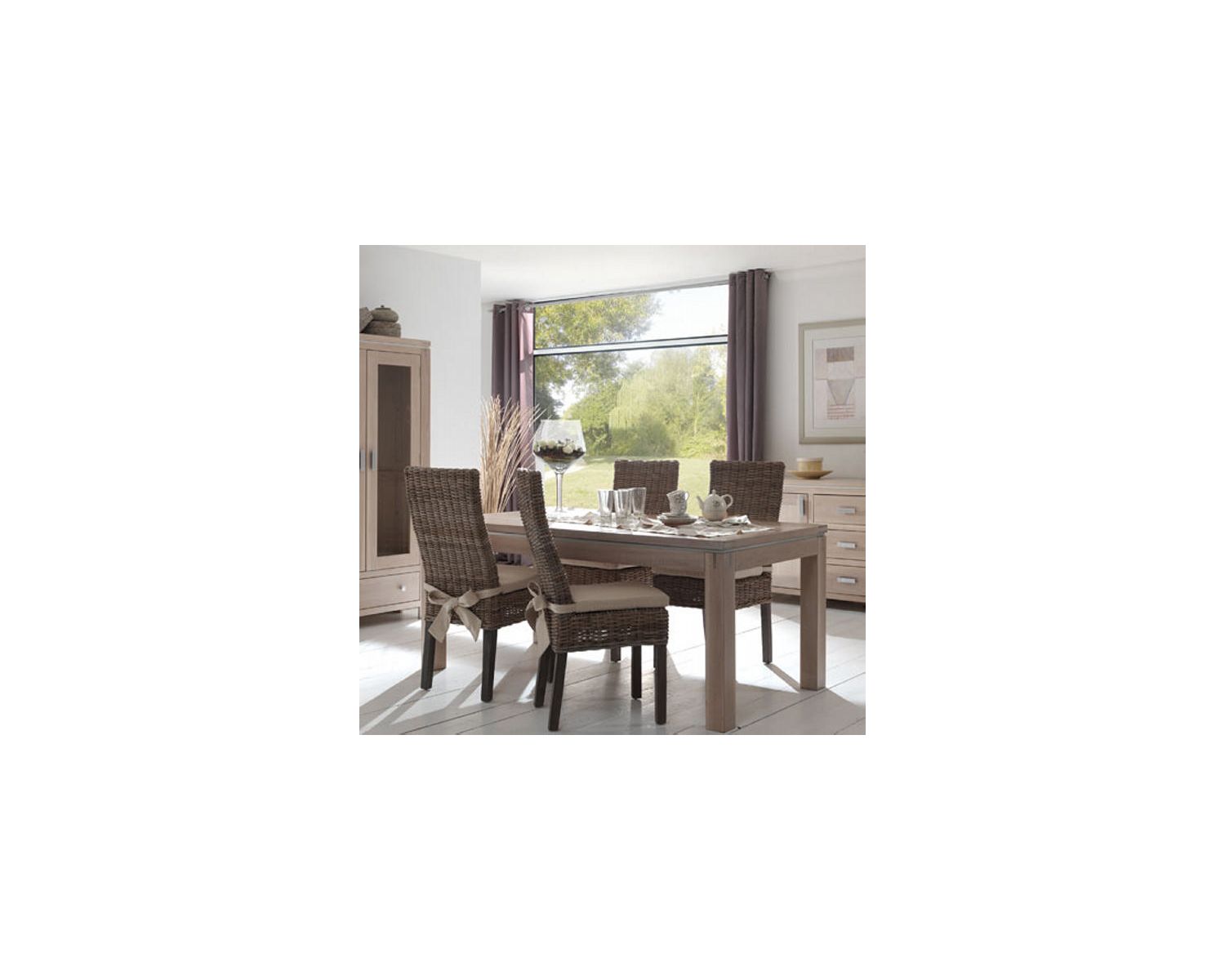 Chaise en rotin avec coussin d'assise écru "Kansas" Casita