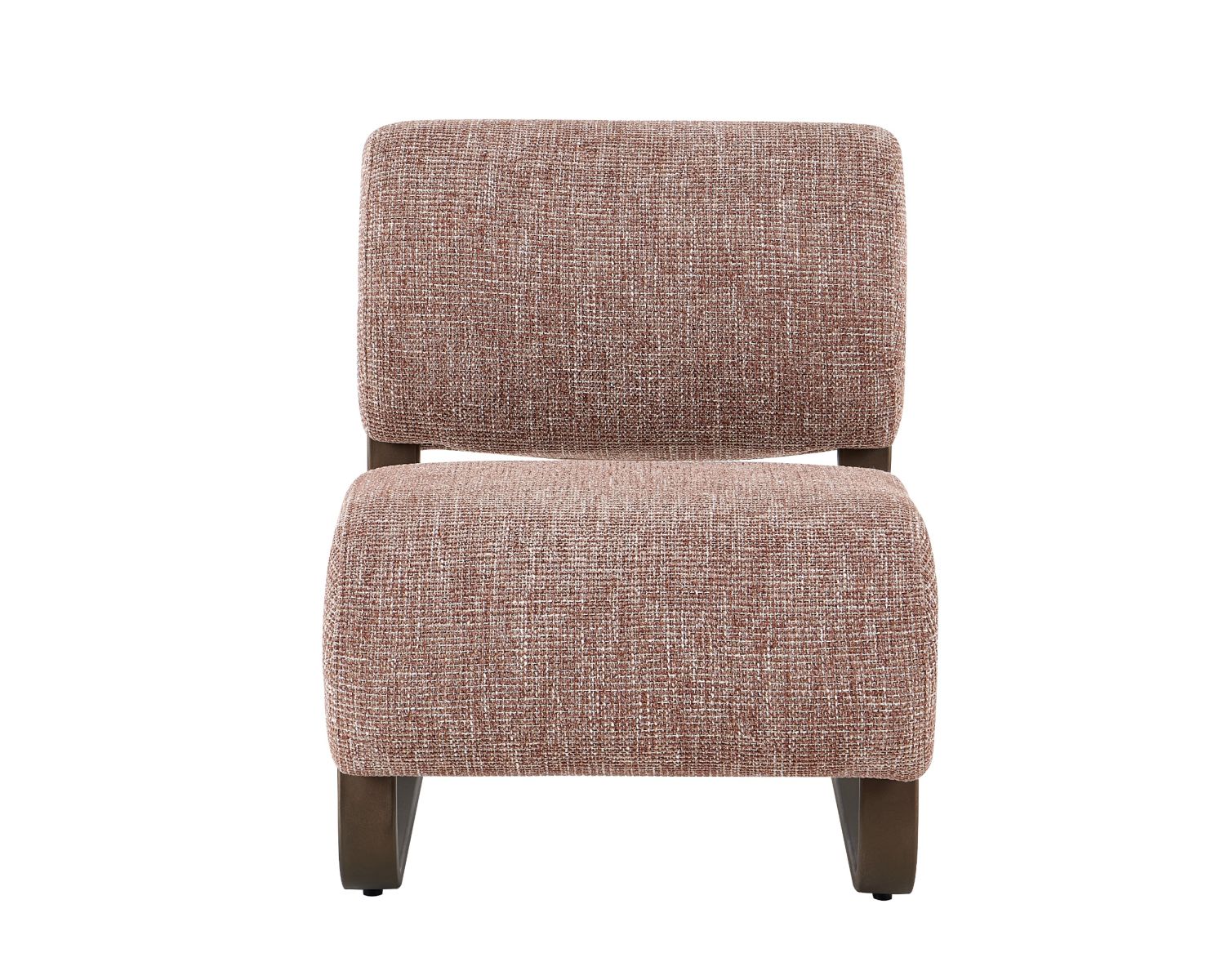 Fauteuil design rétro "Luno" en tissu bouclette brique et structure métal bronze