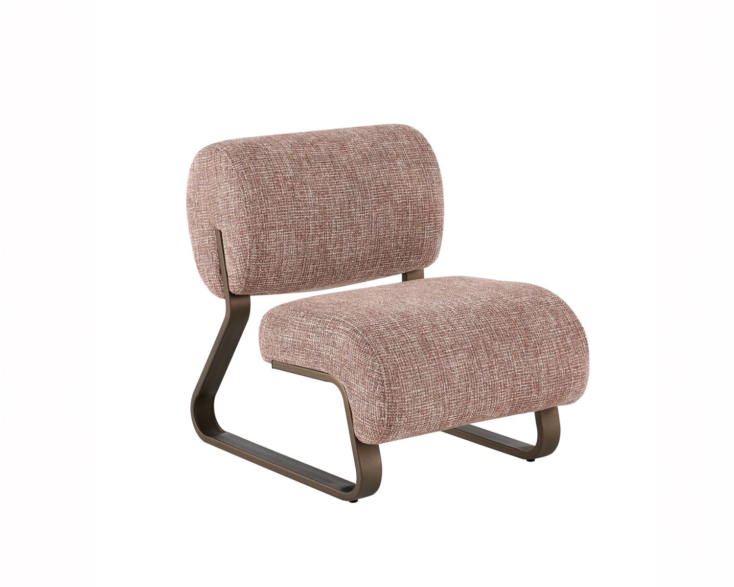 Fauteuil design rétro "Luno" en tissu bouclette brique et structure métal bronze
