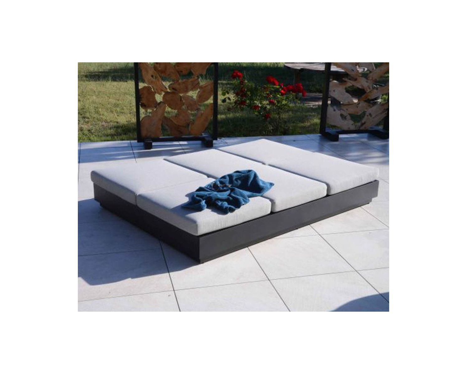 Transat de jardin 2 places tissu gris et alu anthracite "Lisboa"