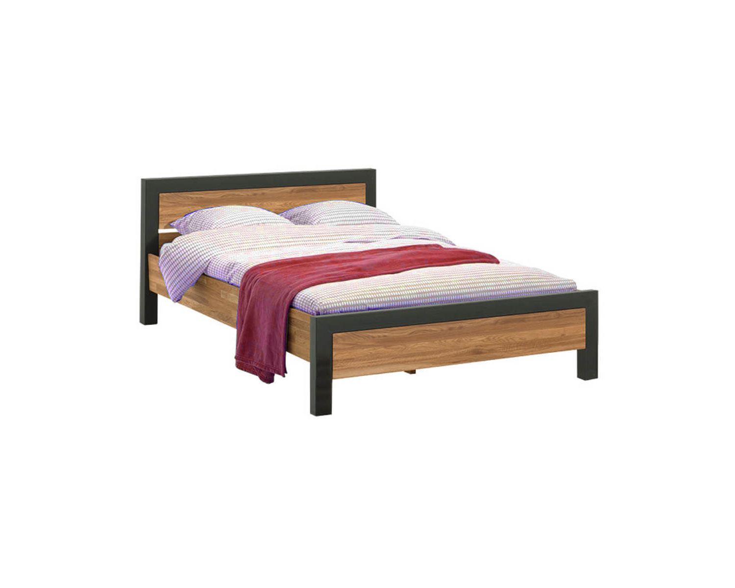 Lit industriel métal et chêne massif Queen Size 160x200 cm "Catane"