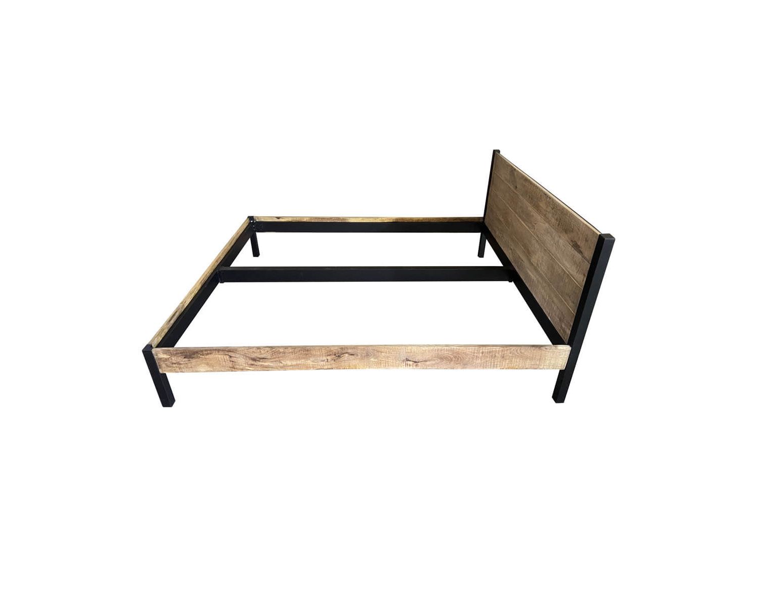 Lit King Size style industriel métal noir et bois naturel "Atelier"