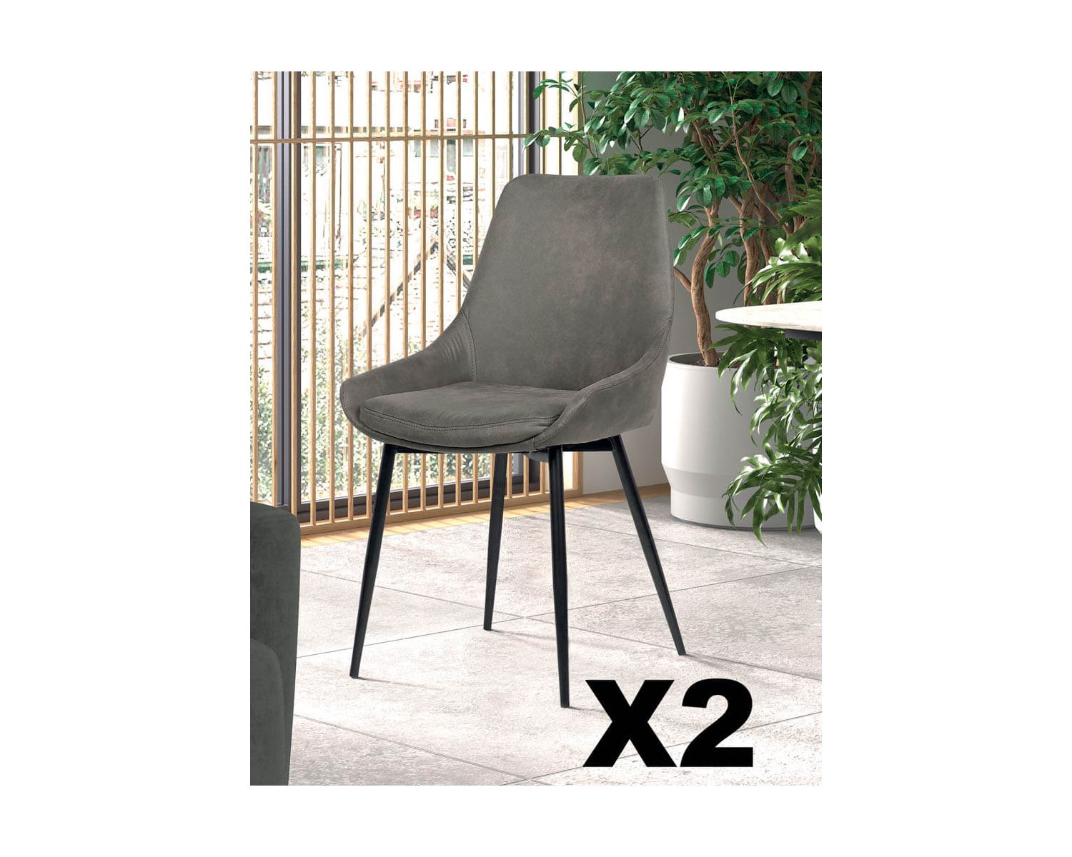 Lot de 2 chaises contemporaines en tissu microfibre gris "Malo"