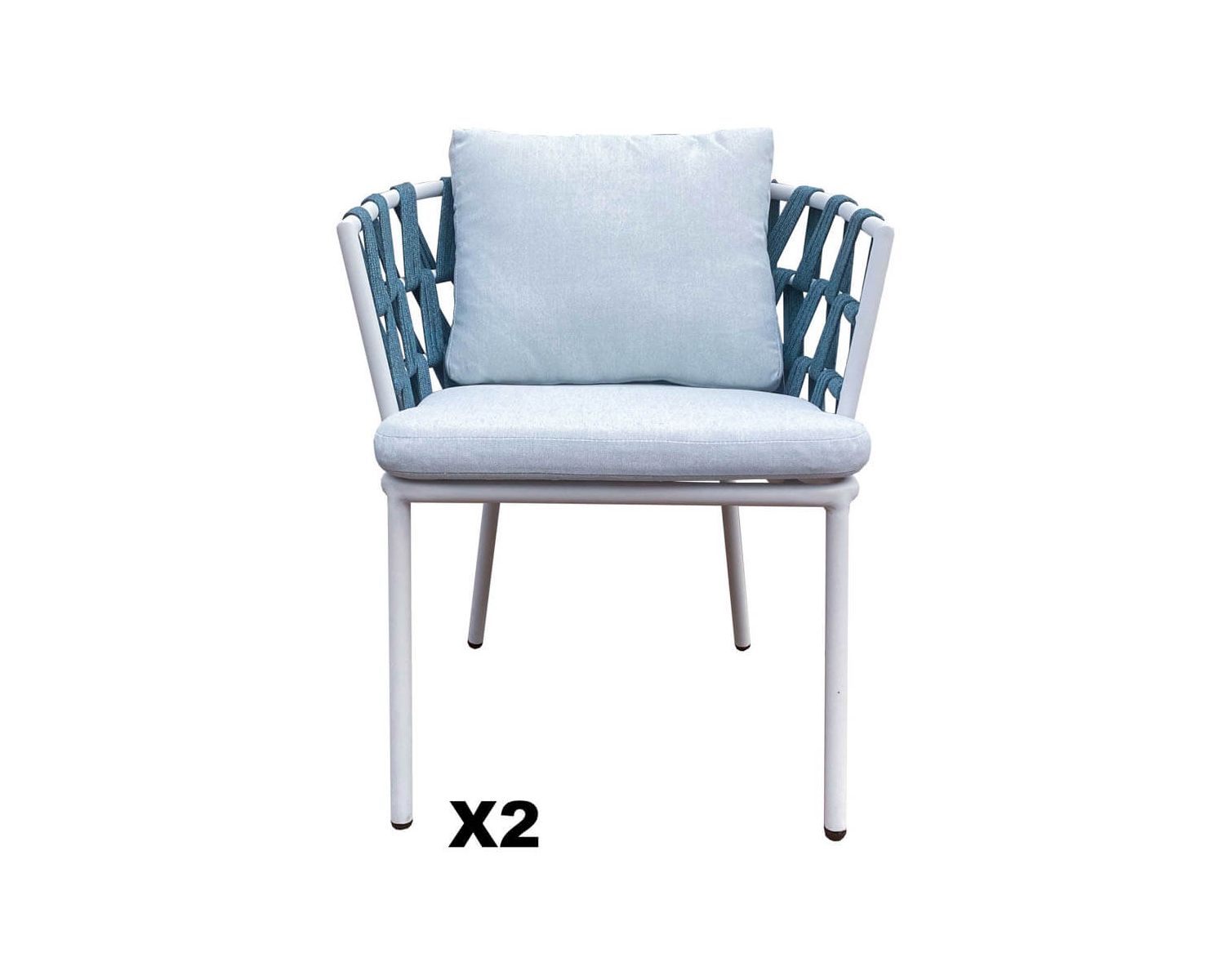 Lot de 2 chaises de jardin design "Saumur" alu, tissu et corde bleue