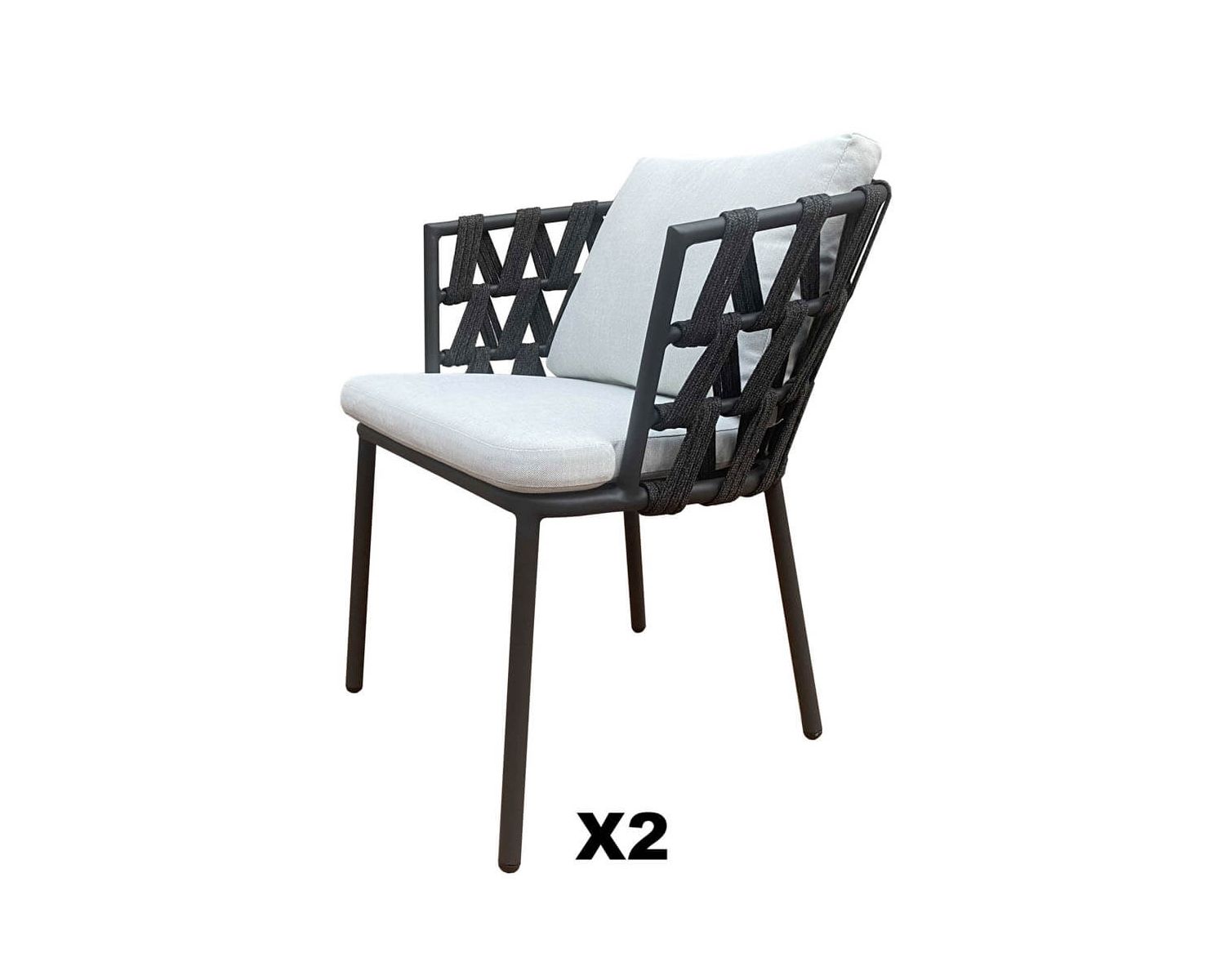 Lot de 2 chaises de jardin design grises "Saumur" haut de gamme