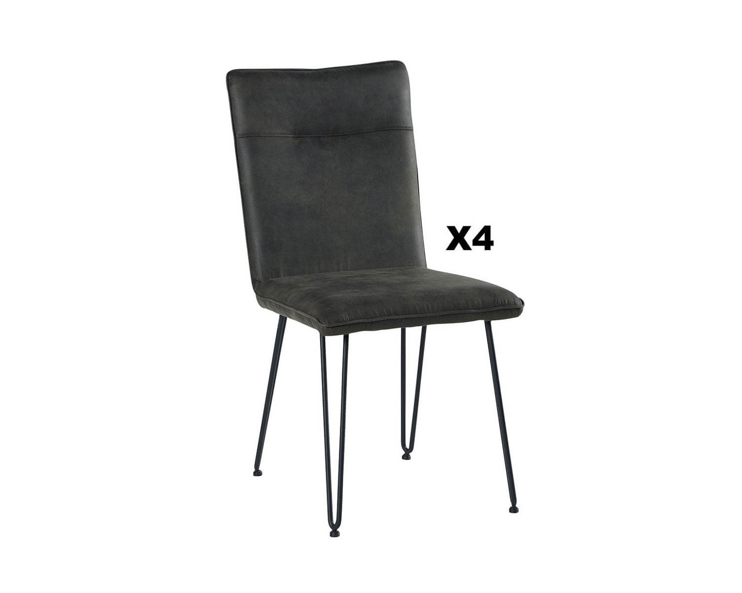 Lot de 4 chaises design rétro métal noir tissu gris "Chaise Casita"