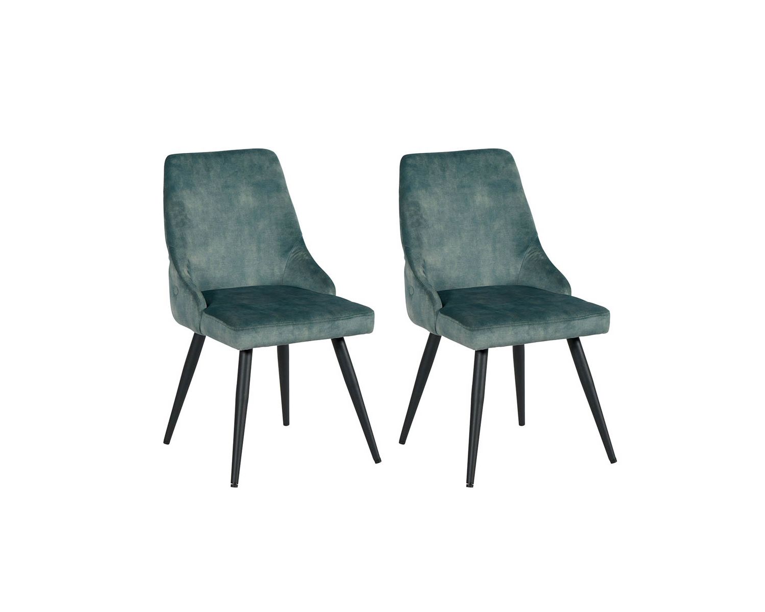 Lot de 2 chaises style vintage métal noir tissu bleu pétrole "Casta"