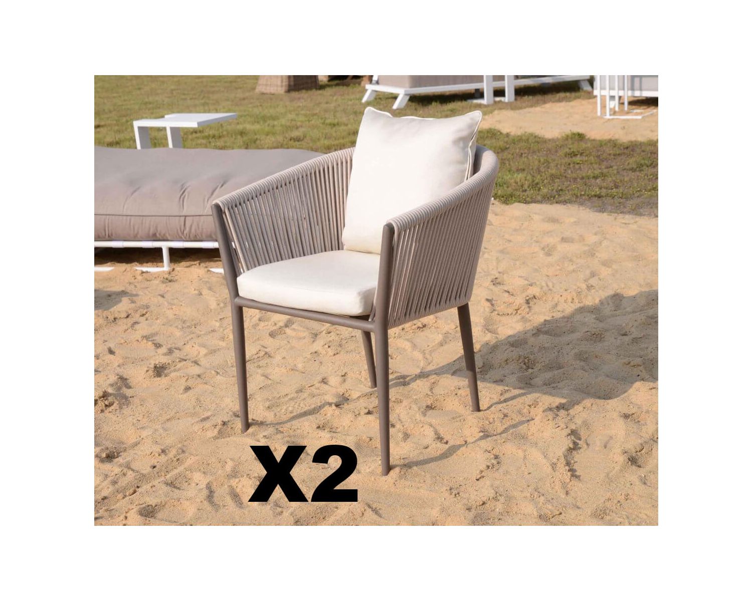 Lot de 2 chaises de jardin design tissu et alu champagne "Cheverny"