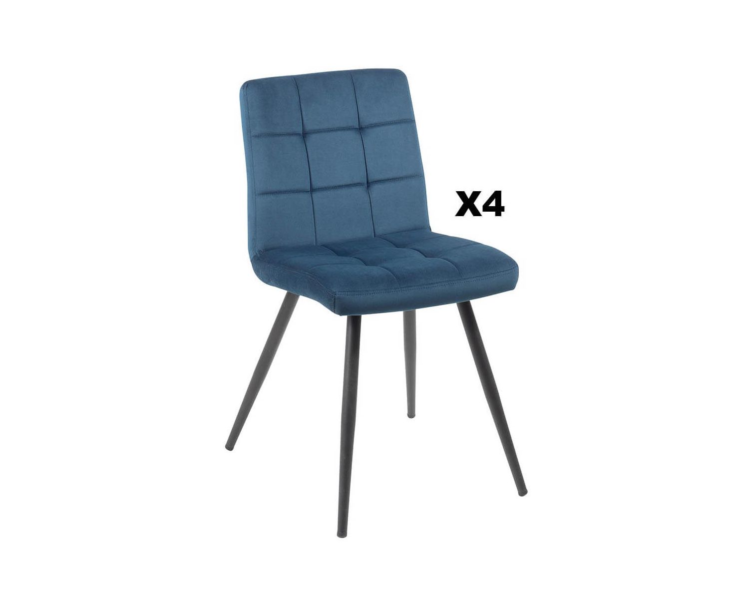 Lot de 4 chaises scandinaves tissu bleu métal noir "Sando" Casita