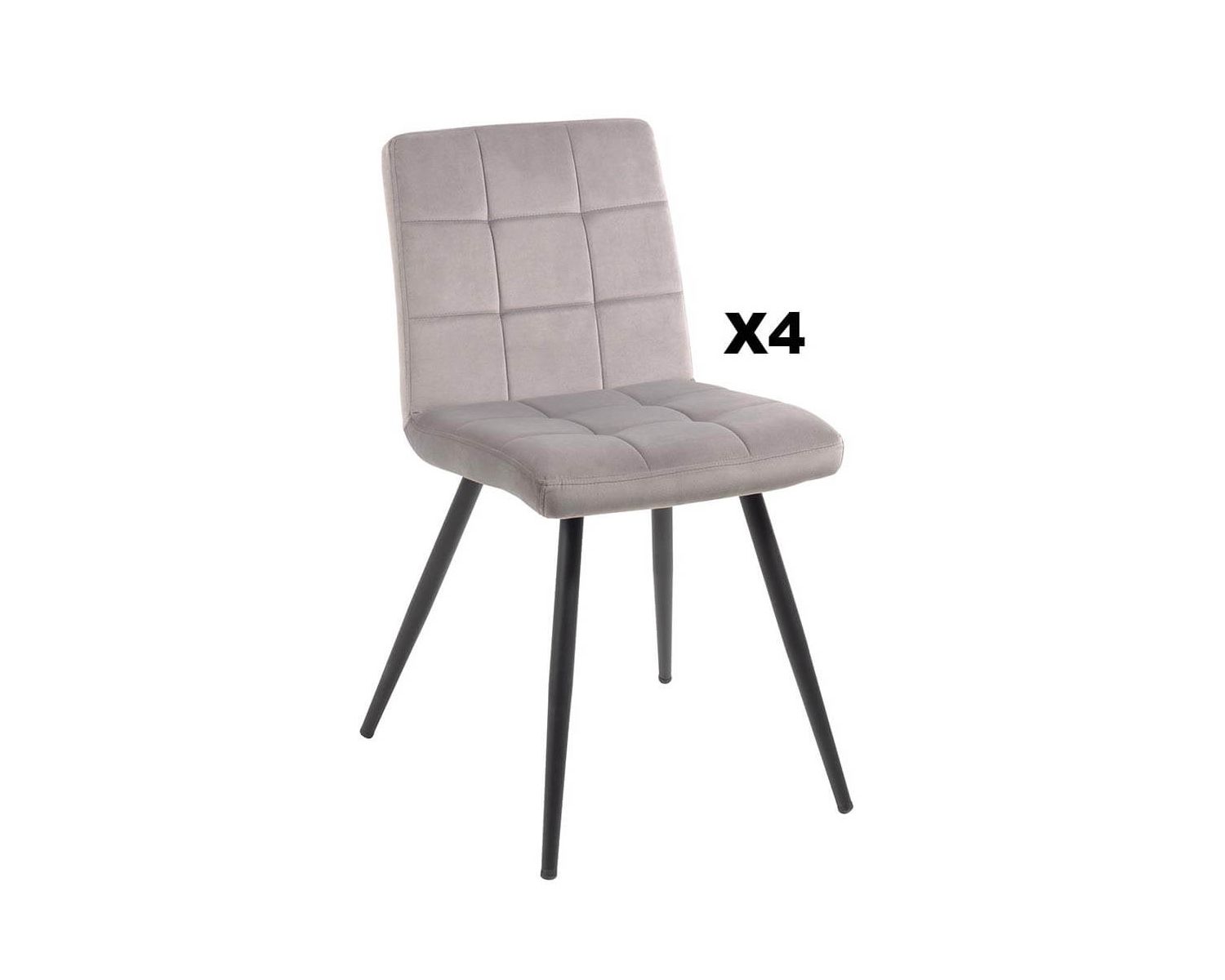 Lot de 4 chaises de repas grises et noires "Sando" tissu et métal