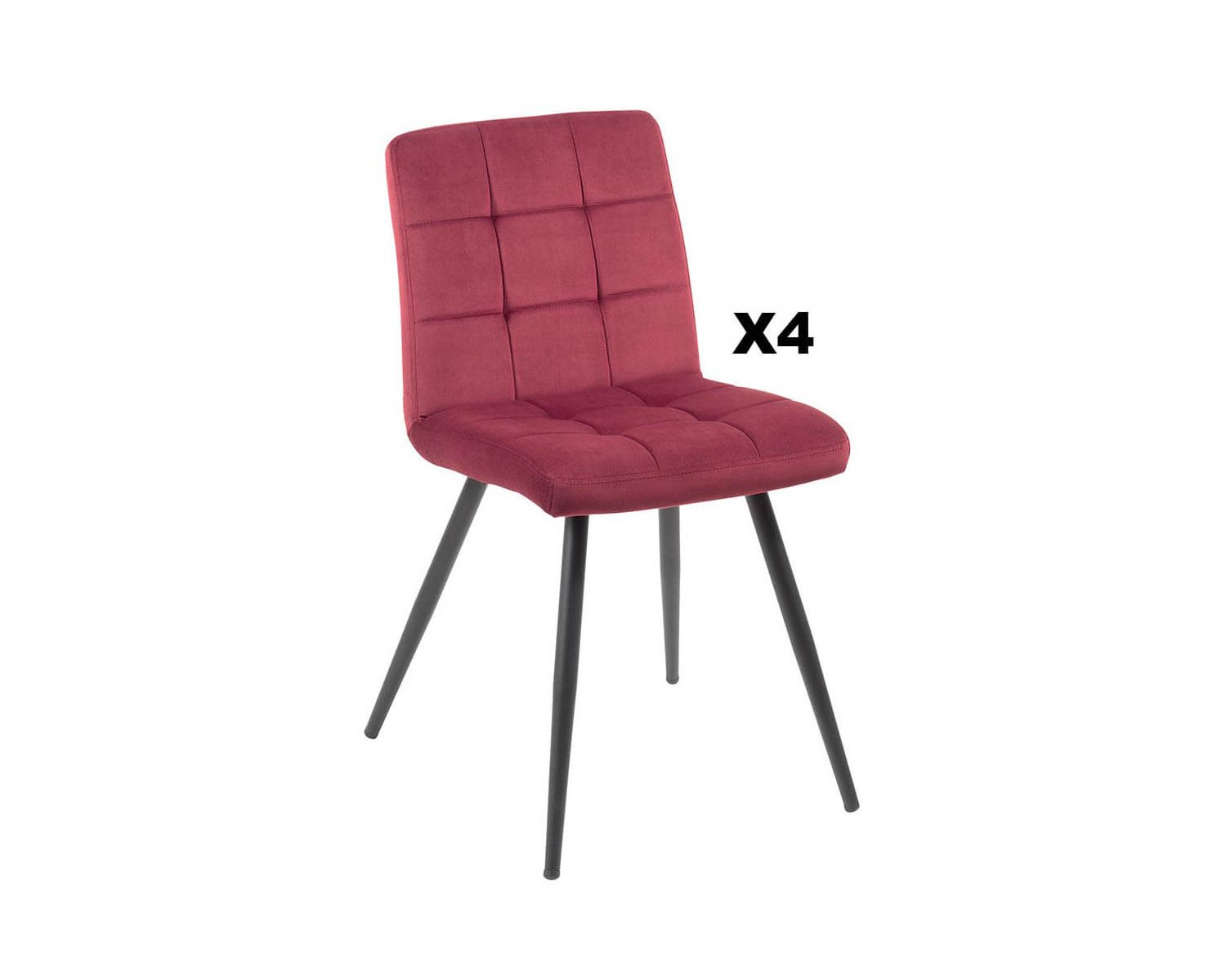Lot de 4 chaises de repas en tissu bordeaux "Sando" Casita