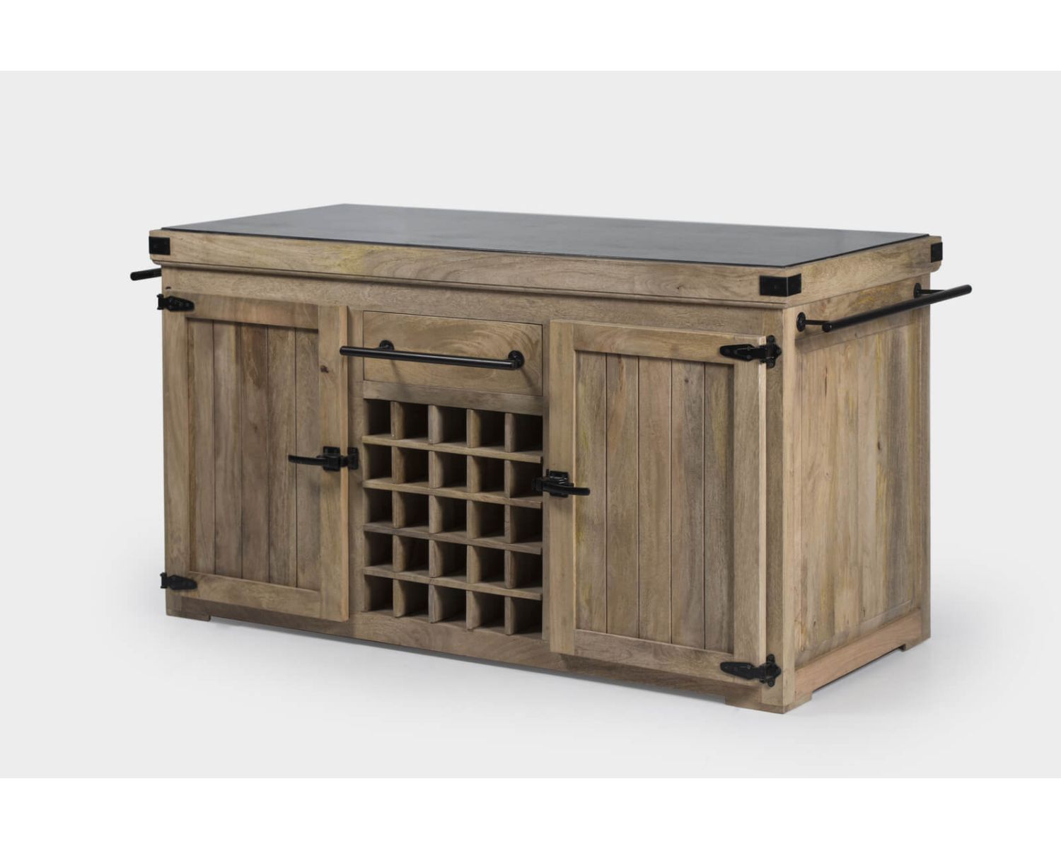 Grand billot de cuisine bois massif plateau pierre "Grand Chef" 165 cm